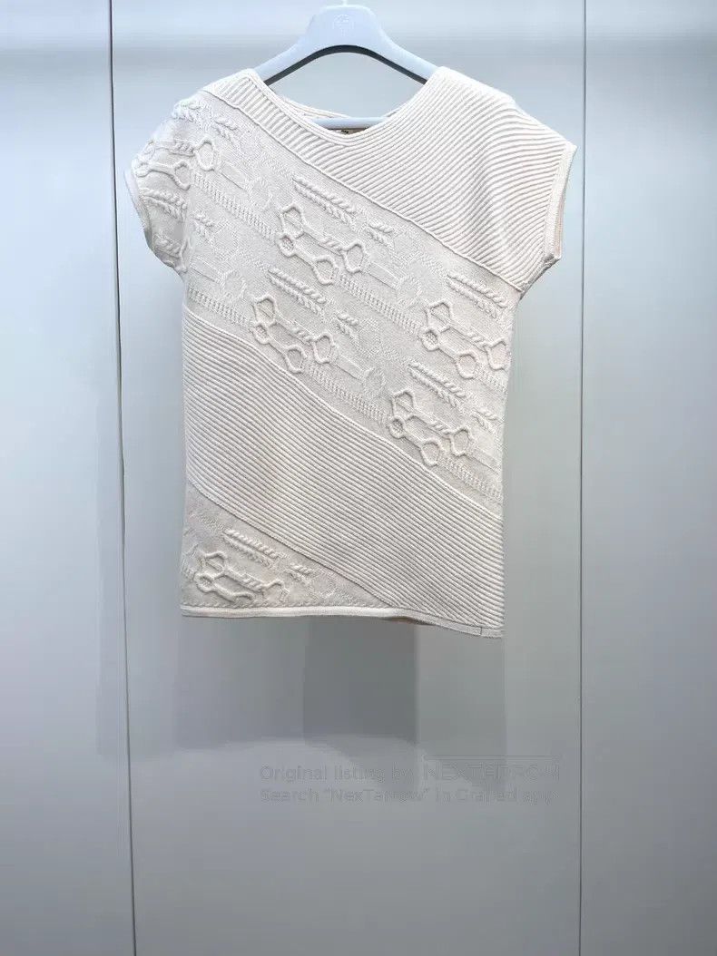 Hermes Hermes Beige Knit Jacquard Short Sleeve Size XXS / US 00 / IT 34 - 1 Thumbnail
