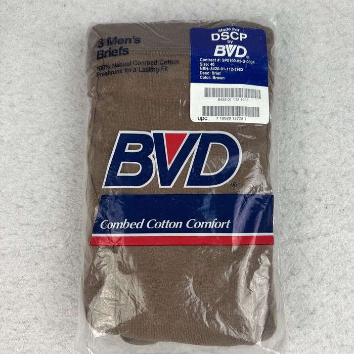 Vintage Vtg BVD Briefs Underwear Mens 40 Brown 3 Pack 90s Military MADE ...