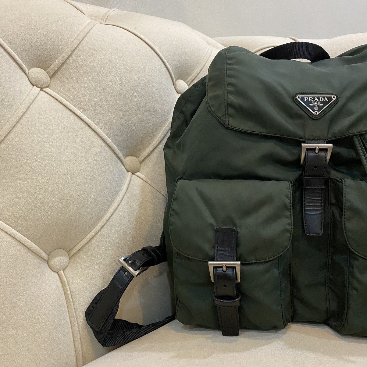 Prada × Vintage Vintage Prada Green Nylon Vela Backpack Size ONE SIZE - 4 Thumbnail