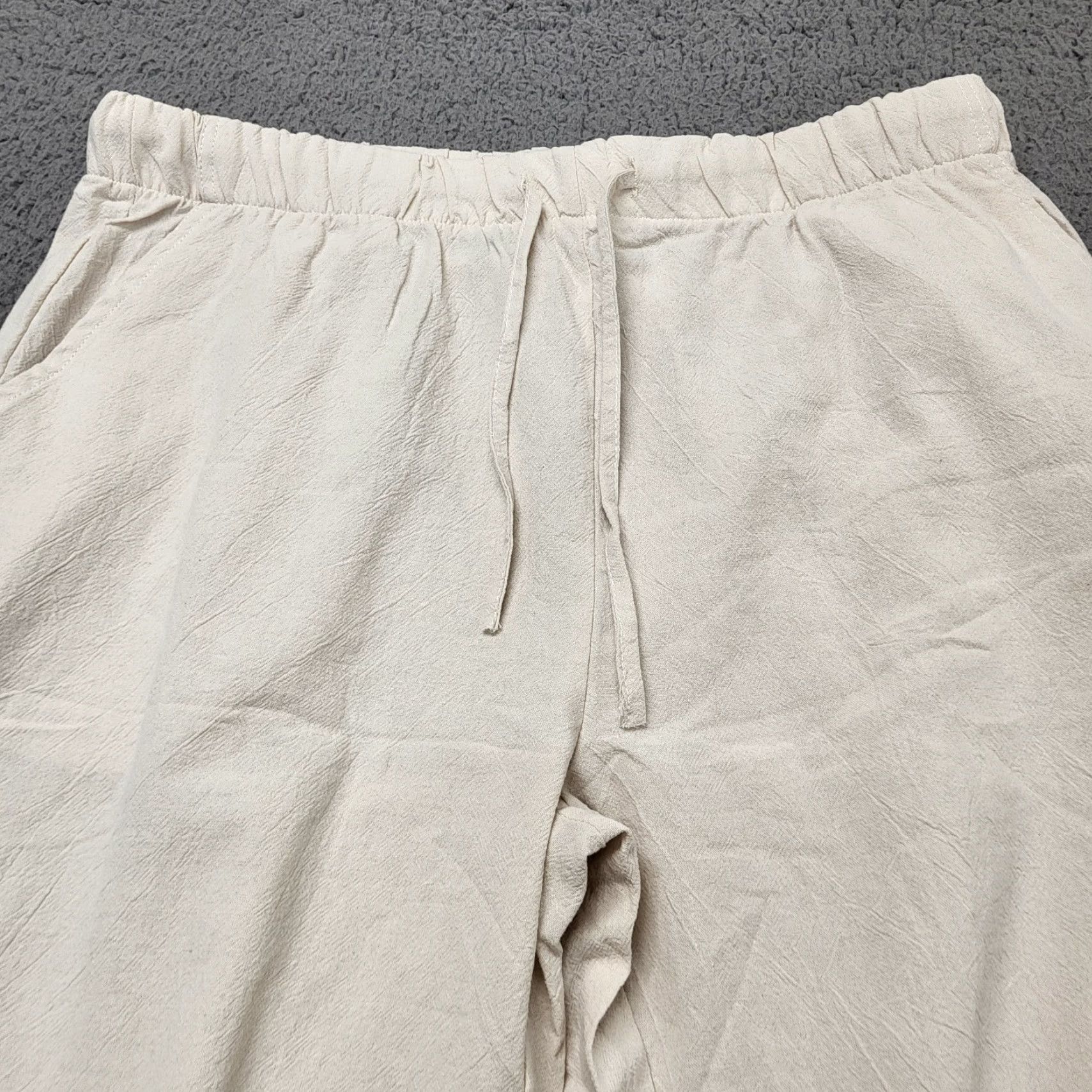 Vintage Capri Length Pants Women's L Ivory Ties at Knees Active Wear Elastic Waist Capris Beach Hiking Golf Dance Driving Lightweight Regular Ladies Womens Size 36" / US 14 / IT 50 - 5 Thumbnail