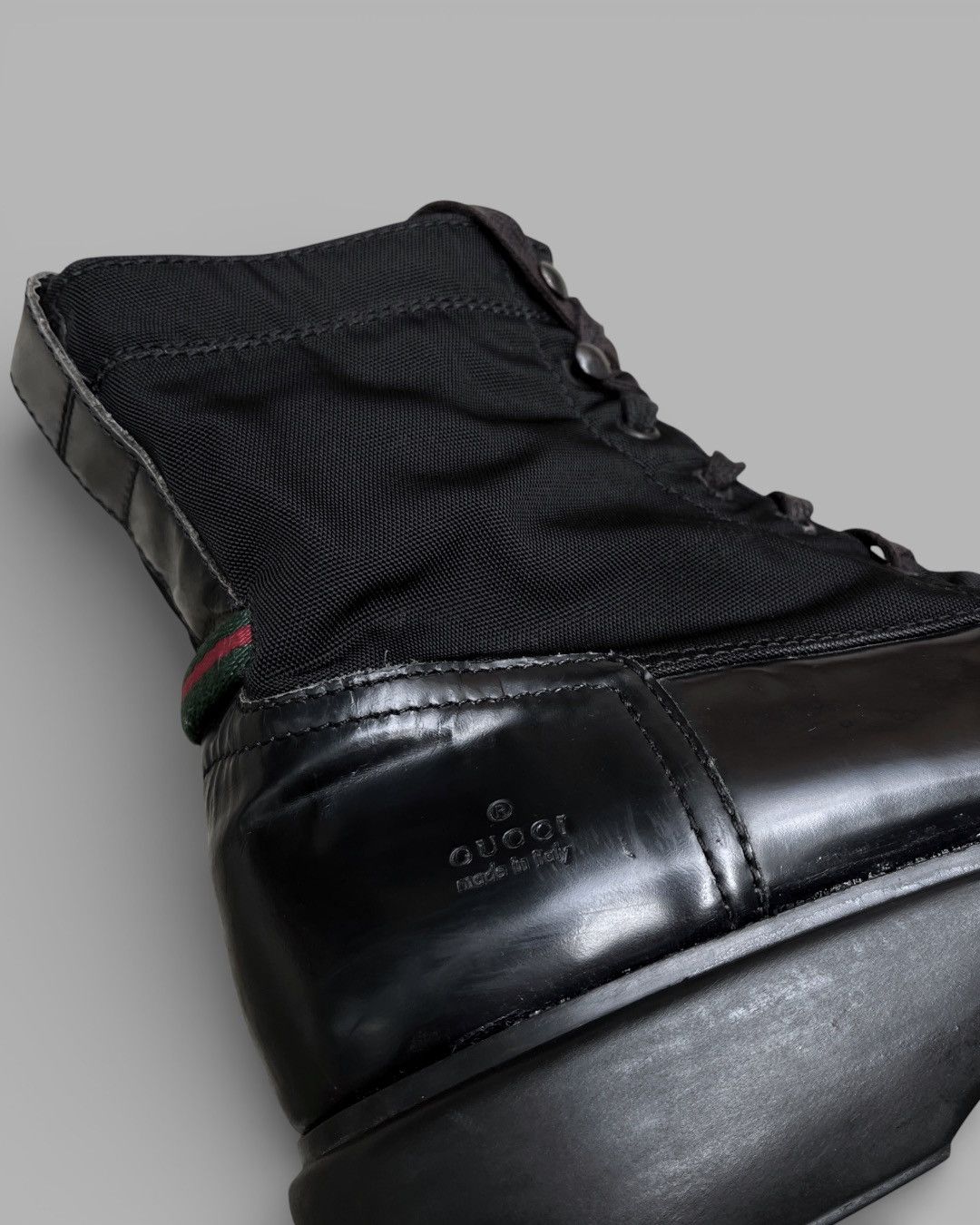 Gucci 🔥Rare VTG GUCCI Army Motorcycle Leather / Nylon Shoes Size US 10.5 / EU 43-44 - 8 Thumbnail
