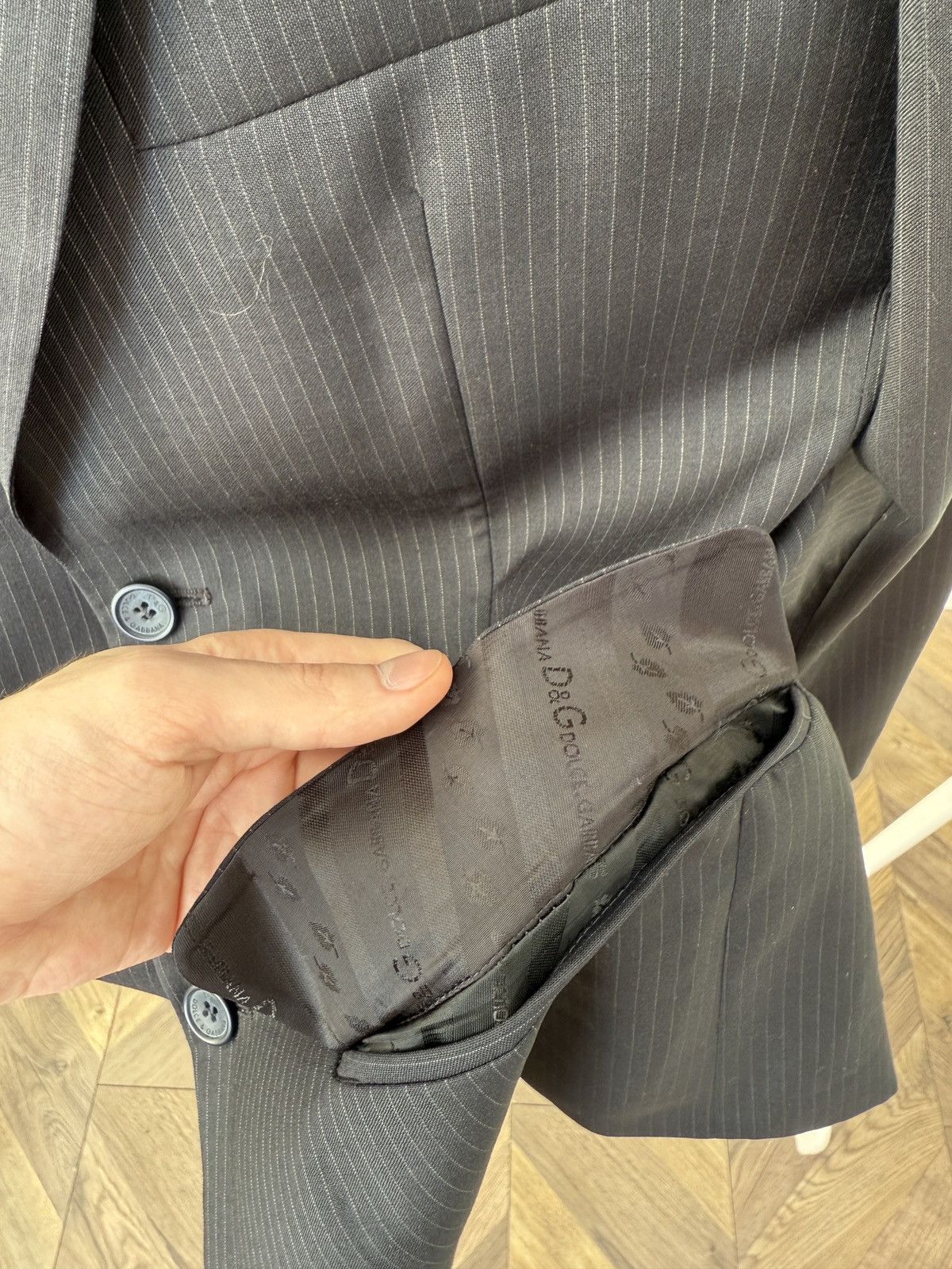 Dolce & Gabbana Vintage Dolce & Gabbana Black Pinstripe Suit Size 50R - 6 Thumbnail