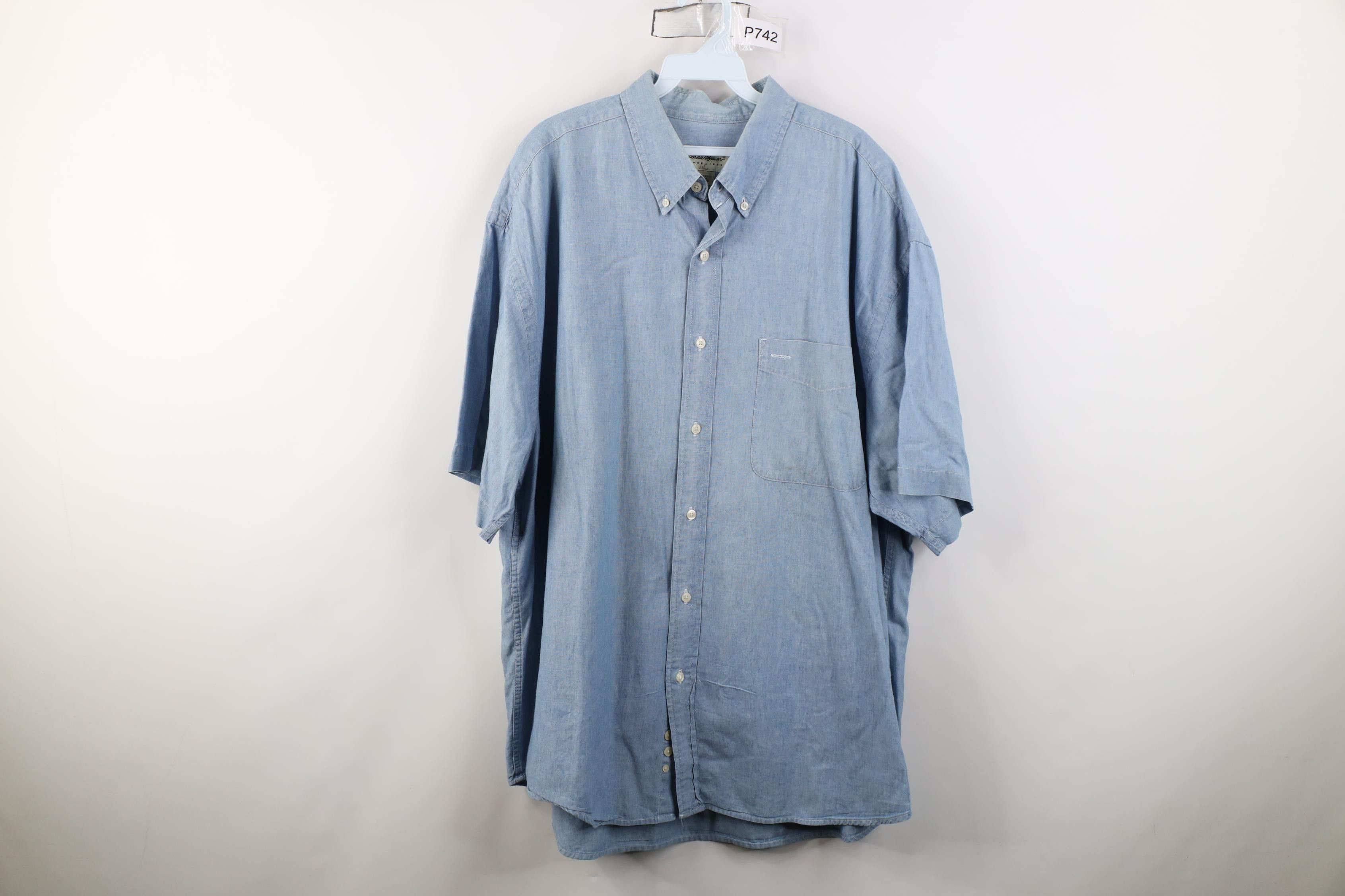 Eddie Bauer Vintage 90s Eddie Bauer Denim Short Sleeve Button Down Shirt Size US XL / EU 56 / 4 - 1 Thumbnail