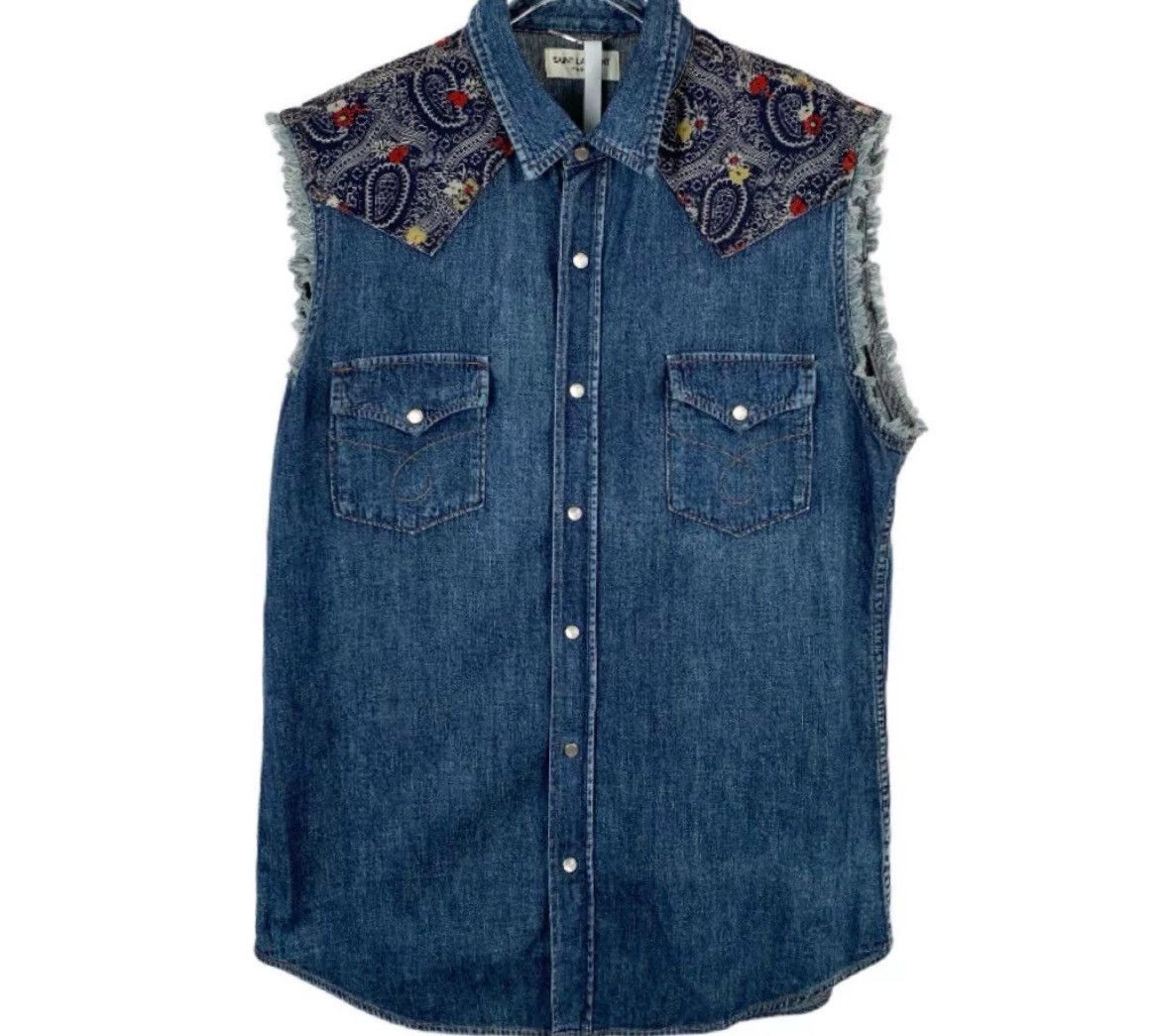 Saint Laurent slp pattern lapel blue sleeveless denim vest DMC