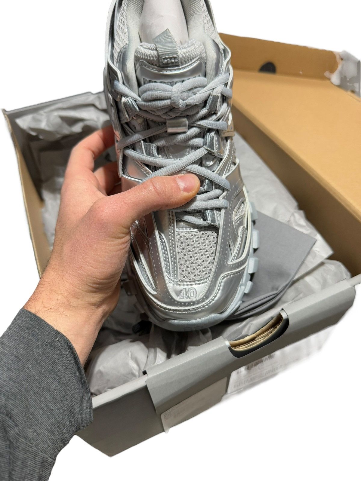 Balenciaga Silver Metallic Track Sneaker Runner Size US 7 / EU 40 - 5 Thumbnail