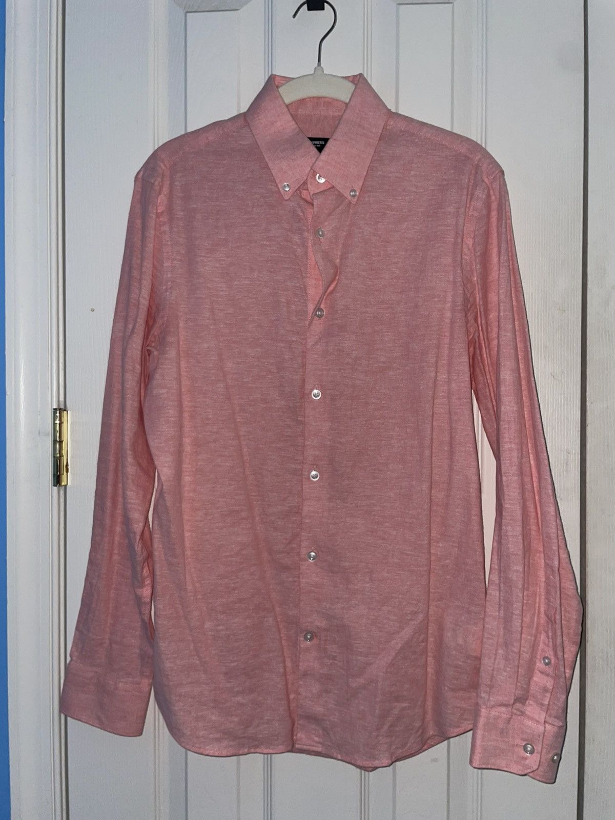 Express Express Slim Fit Linen-Cotton Button-Up Shirt - XS, Pink Size US XS / EU 42 / 0 - 3 Thumbnail
