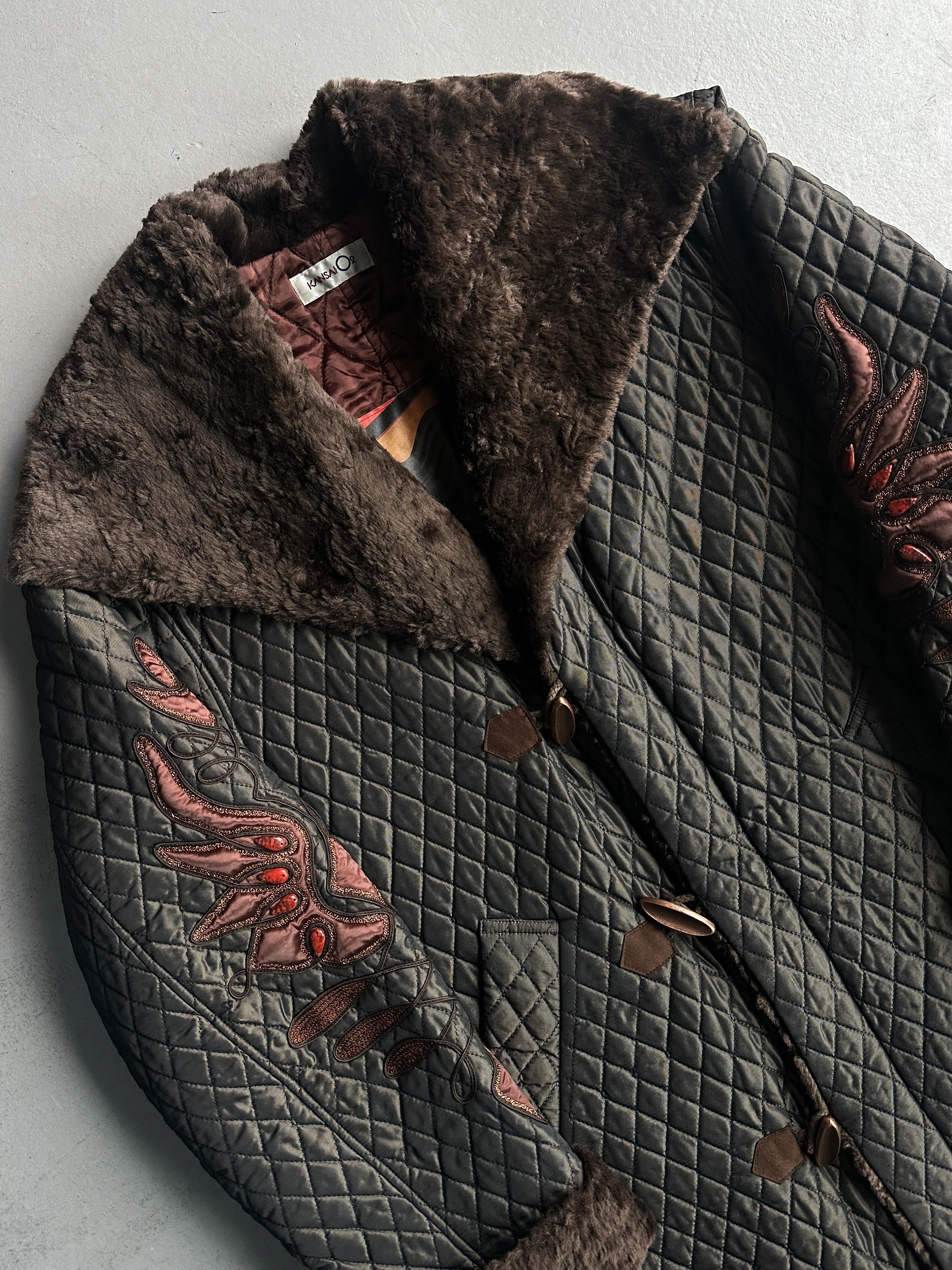 Kansai Yamamoto KANSAI YAMAMOTO 1990s OVERSIZED QUILTED COAT WITH FUR COLLAR Size M / US 6-8 / IT 42-44 - 2 Thumbnail