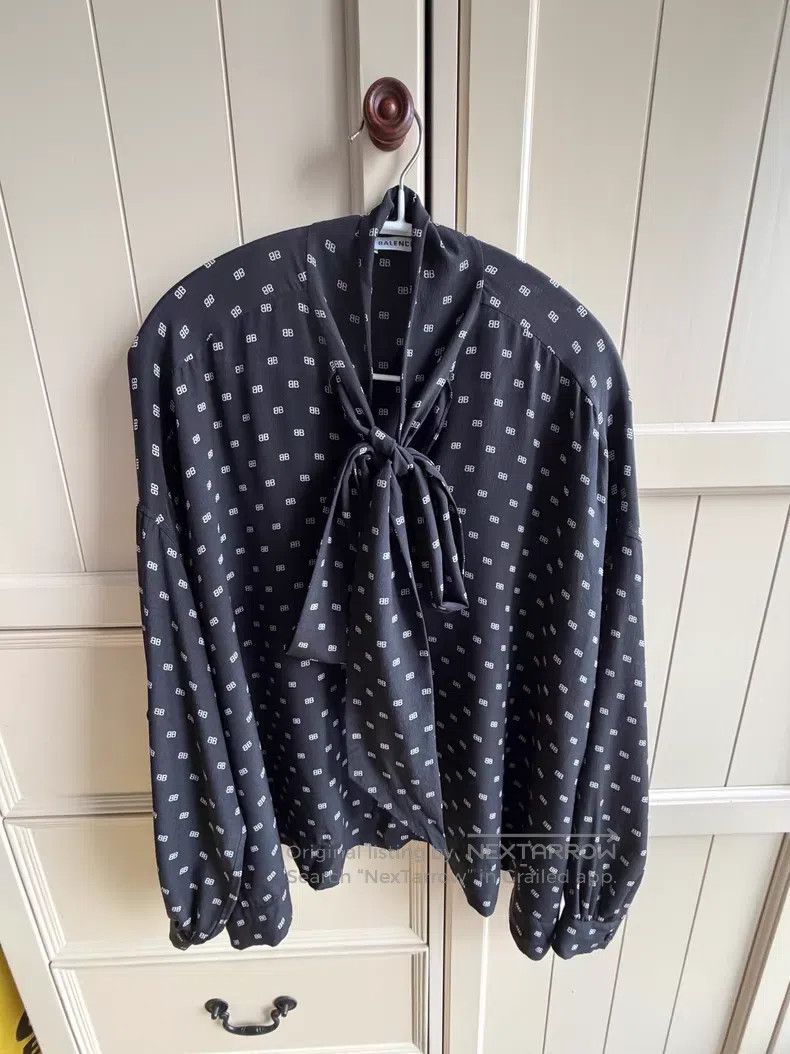 Balenciaga Balenciaga Black Silk Logo Tie Shirt Size XS / US 0-2 / IT 36-38 - 6 Thumbnail