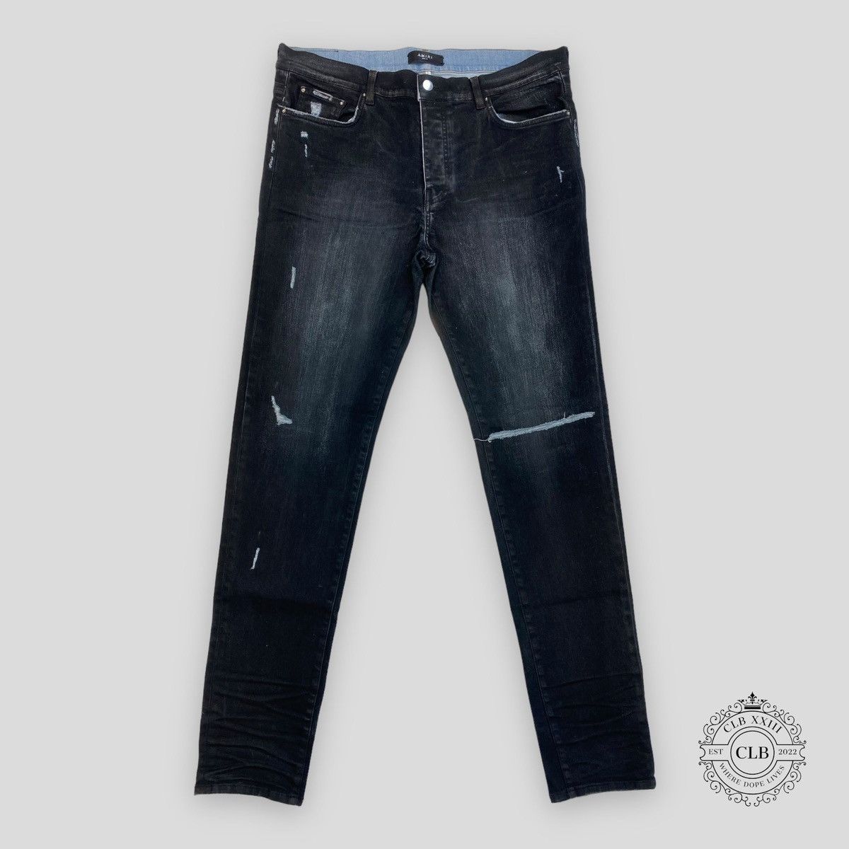 image of Amiri Slit Knee Jeans - Pigment Indigo in Aged Black, Men's (Size 38)