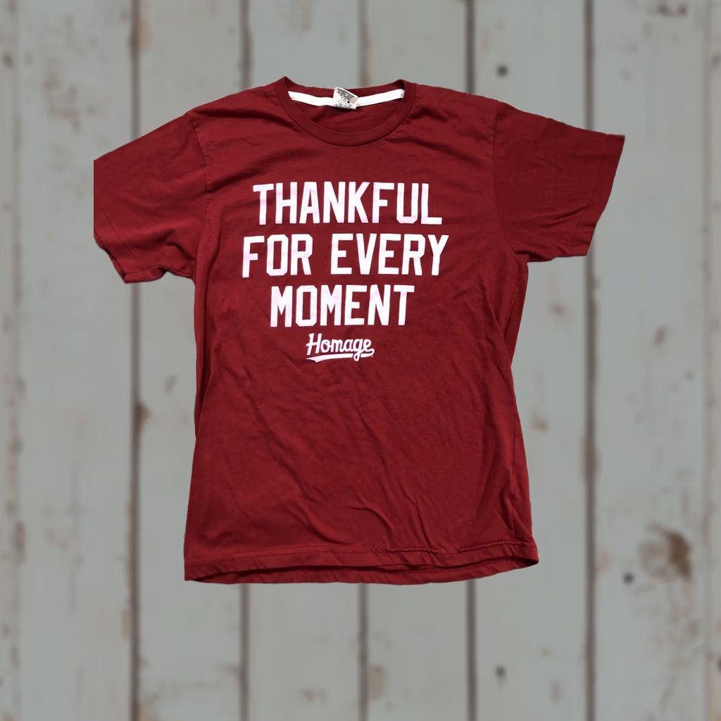 Vintage Homage Shirt Mens M Red Graphic Print Thanksgiving Thankful For Every Moment Crew Neck Short Sleeve Made USA Size US M / EU 48-50 / 2 - 1 Thumbnail