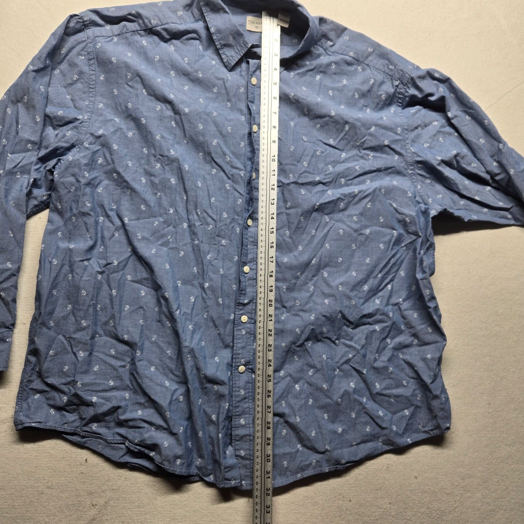 Dockers DOCKERS Shirt Navy Blue Anchor All-Over Print Long Sleeve Button-Up Nautical Men 3XLT Size US XXL / EU 58 / 5 - 6 Thumbnail