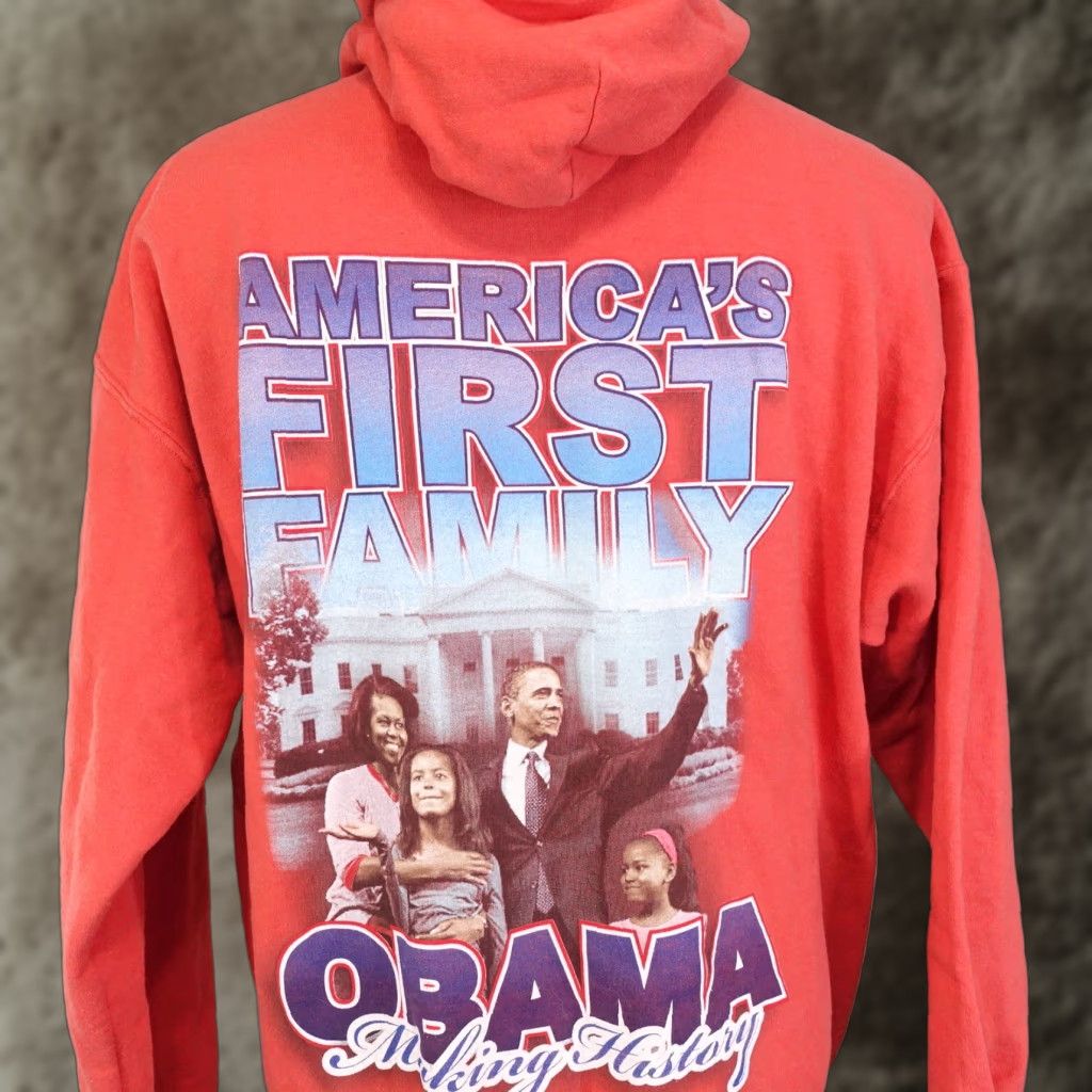 Gildan VINTAGE BARACK OBAMA PULLOVER HOODIE LARGE RED 00s Y2K UNISEX ADULTS Size US L / EU 52-54 / 3 - 1 Thumbnail