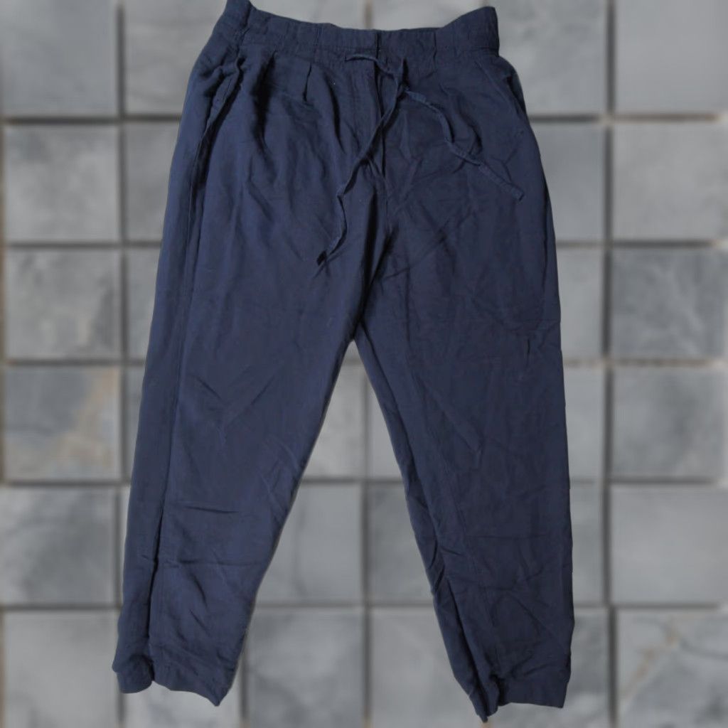 Cos COS Pants Womens 10 Blue Trouser Linen Blend Tapered Leg Drawstring Ladies, Ankle, Pockets, Regular Fit, 28in Inseam Size 32" / US 10 / IT 46 - 1 Thumbnail