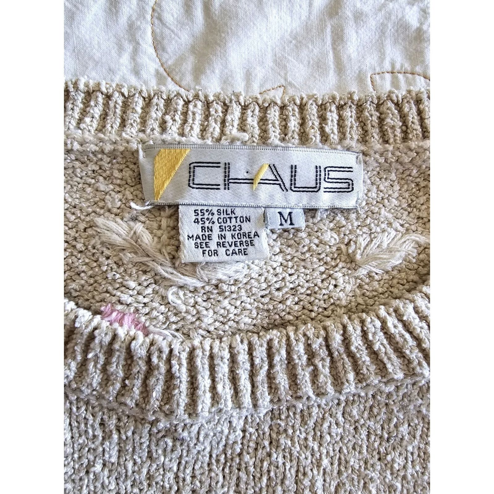 Vintage VINTAGE CHAUS Cottagecore Sweater Womens Medium Large Beige 1980s 90s Fairycore Arts & Crafts Cotton Blend Size M / US 6-8 / IT 42-44 - 4 Thumbnail