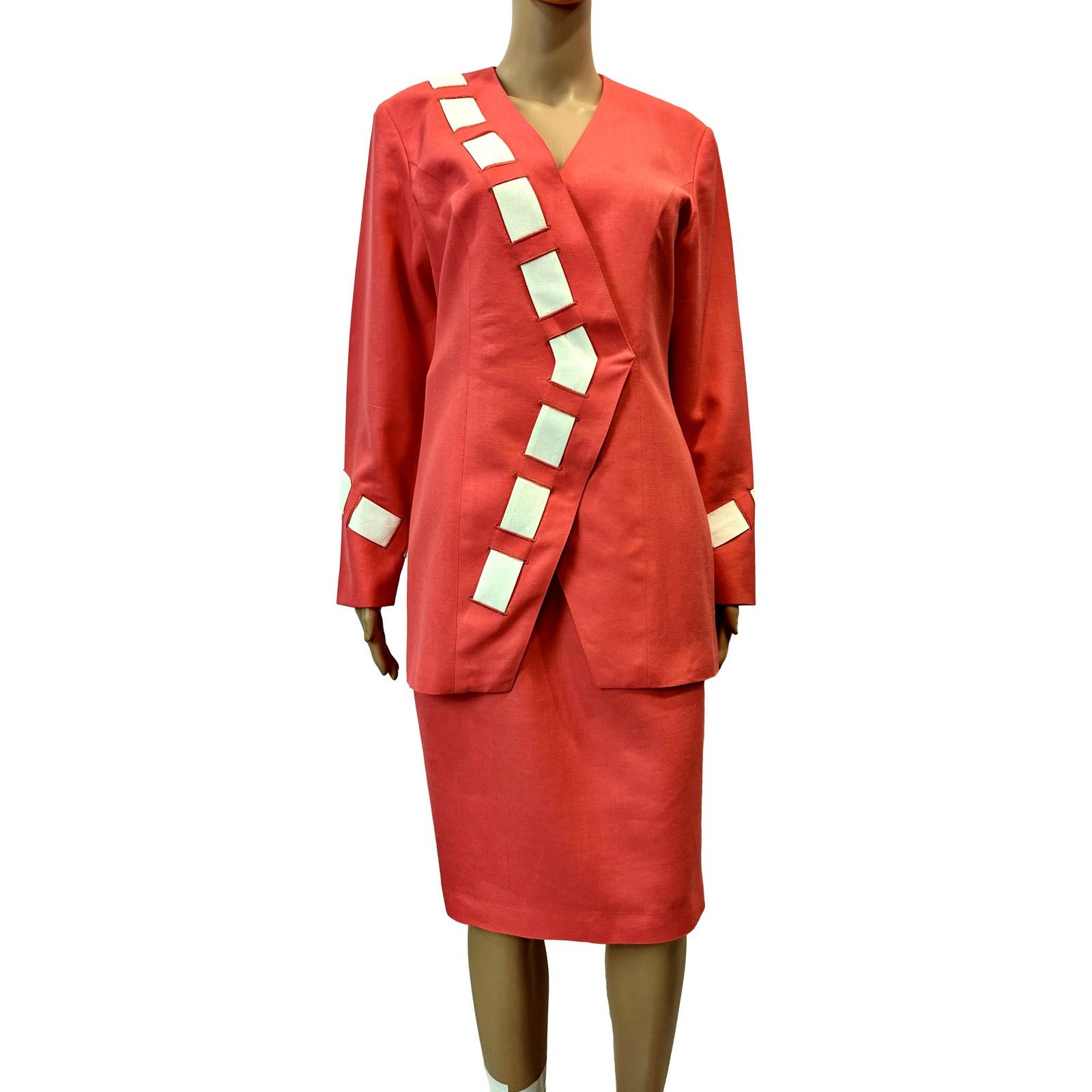 Vintage Vintage 80s Coral Power Suit Minimalist Asymmetric Set SMALL Size S / US 4 / IT 40 - 2 Thumbnail
