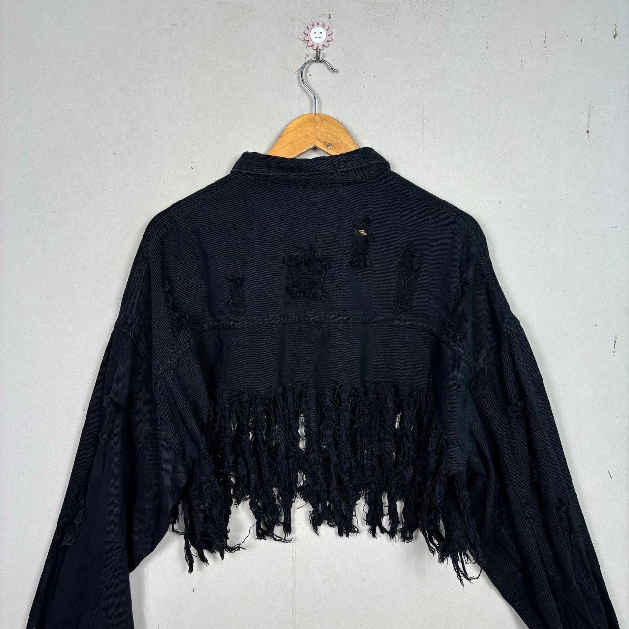 Japanese Brand Japan Avant Gatde Black Distressed Fringe Crop Denim Jacket Size L / US 10 / IT 46 - 4 Thumbnail