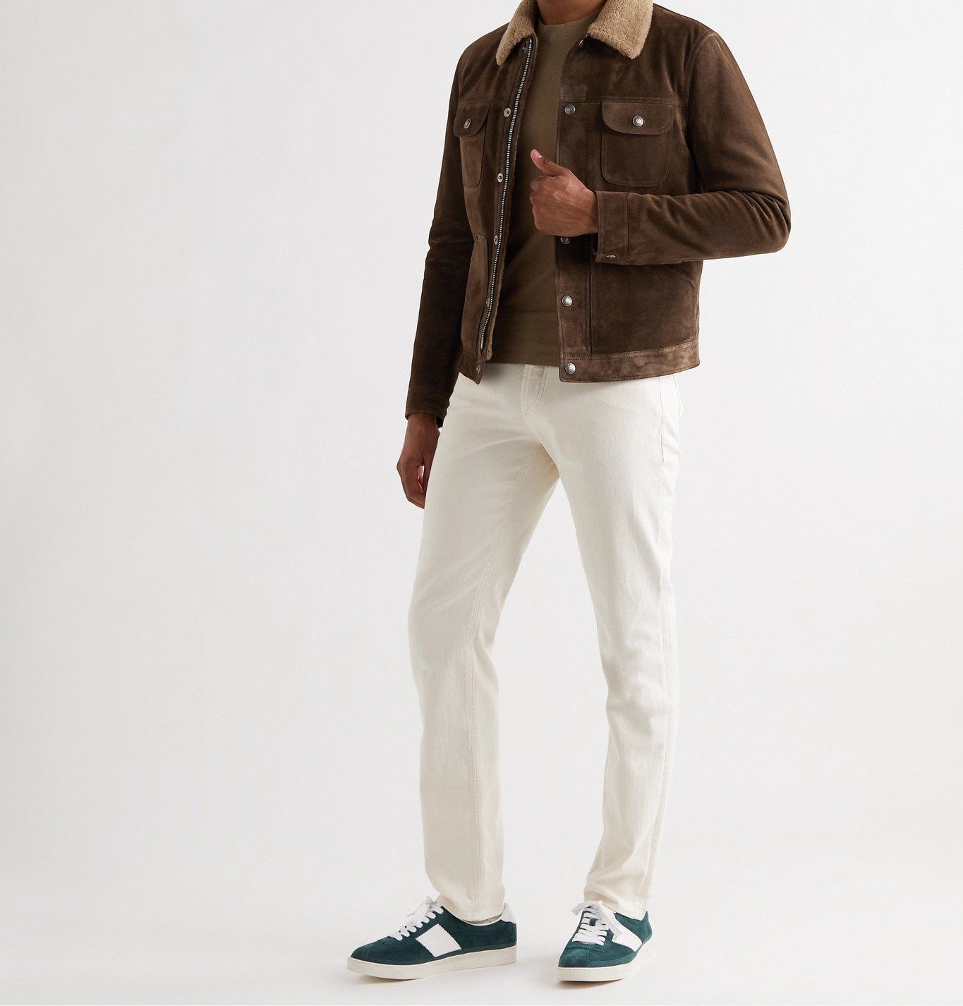 Tom Ford 8350USD Shearling-Trimmed Suede Trucker Jacket - Brown Size US L / EU 52-54 / 3 - 2 Thumbnail