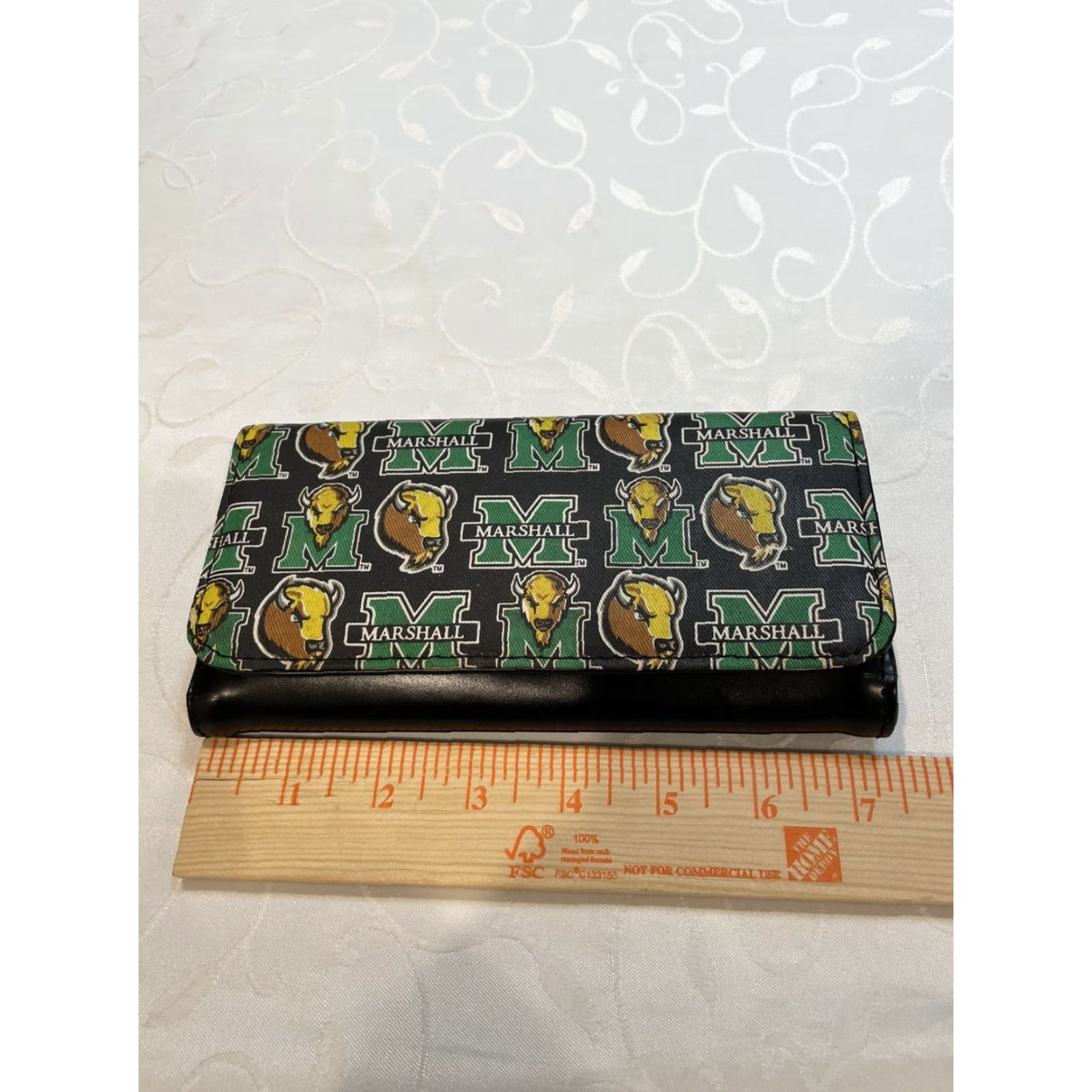 Vintage MARSHALL UNIVERSITY Tri-Fold Wallet with Marco Buffalo - Black Vinyl - College Theme - Unisex Size ONE SIZE - 6 Thumbnail