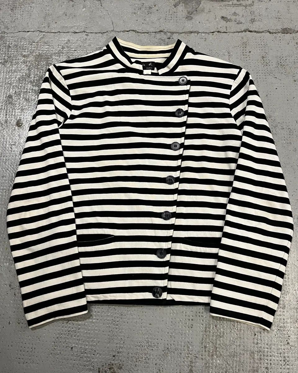 Vintage Agnès b. Black & White Officer Asymmetrical Striped Cardigan Size S / US 4 / IT 40 - 1 Thumbnail
