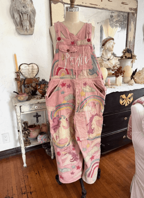 Magnolia Pearl Magnolia Pearl Appliqué Unicorn Overalls 037 Fairy OS Size 34" / US 12 / IT 48 - 1 Thumbnail