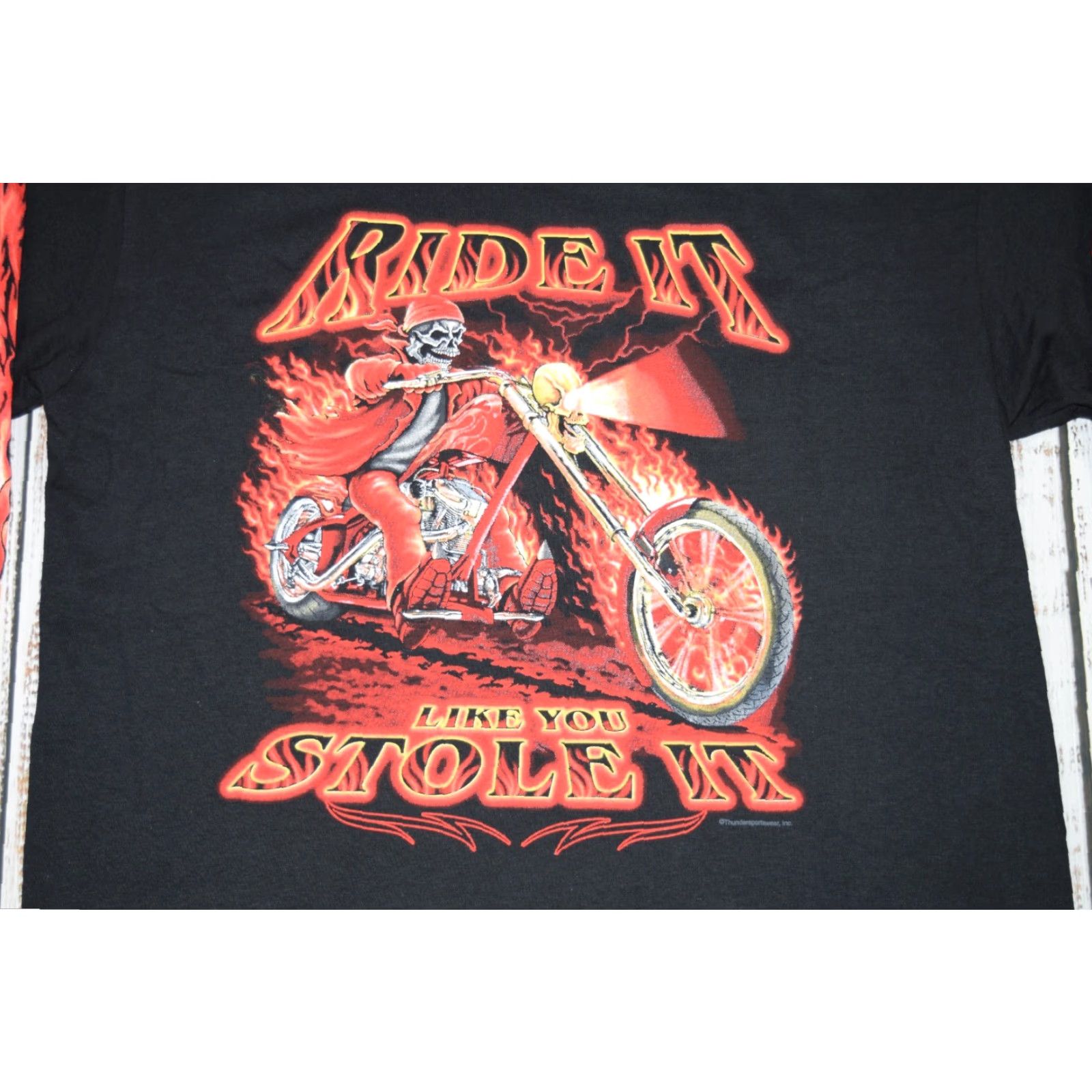 Vintage VINTAGE Thunder Sportswear T-Shirt Men Large Black All Over Flames 90s Biker Graphic Tee Size US L / EU 52-54 / 3 - 2 Thumbnail
