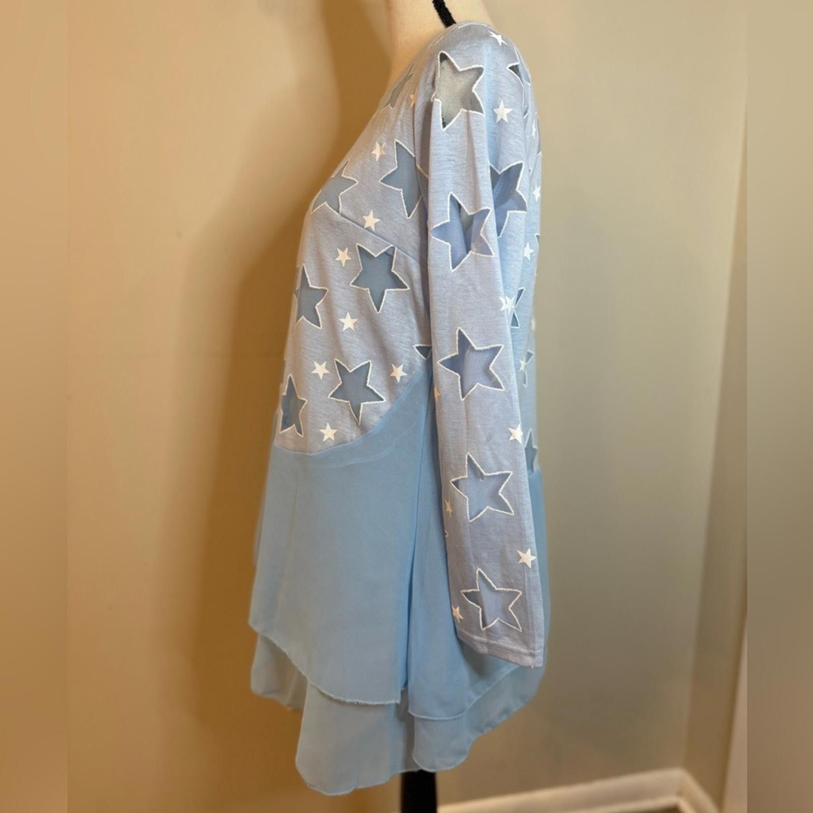 Other Yimeiyi sky blue tunic top embroidered stars Plus SZ XXL Size XXL / US 16-18 / IT 52-54 - 3 Thumbnail