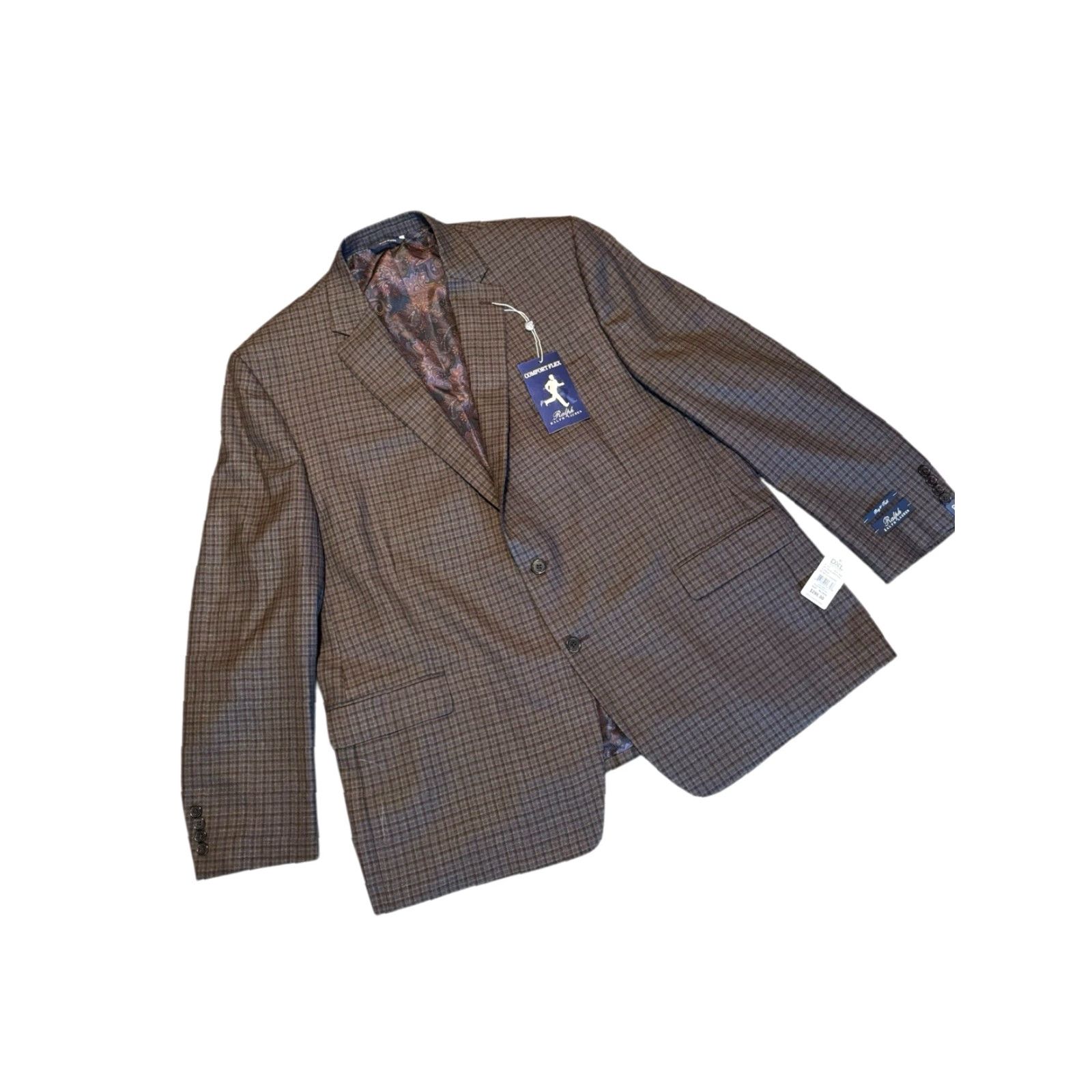 Ralph Lauren Ralph Lauren Ralph Blazer Men 50L Plaid Comfort Flex Wool Blend Big Tall Sports Coat Pocket Notch Lapel 2 Piece Brown/Teal Mens Size 50R - 4 Thumbnail