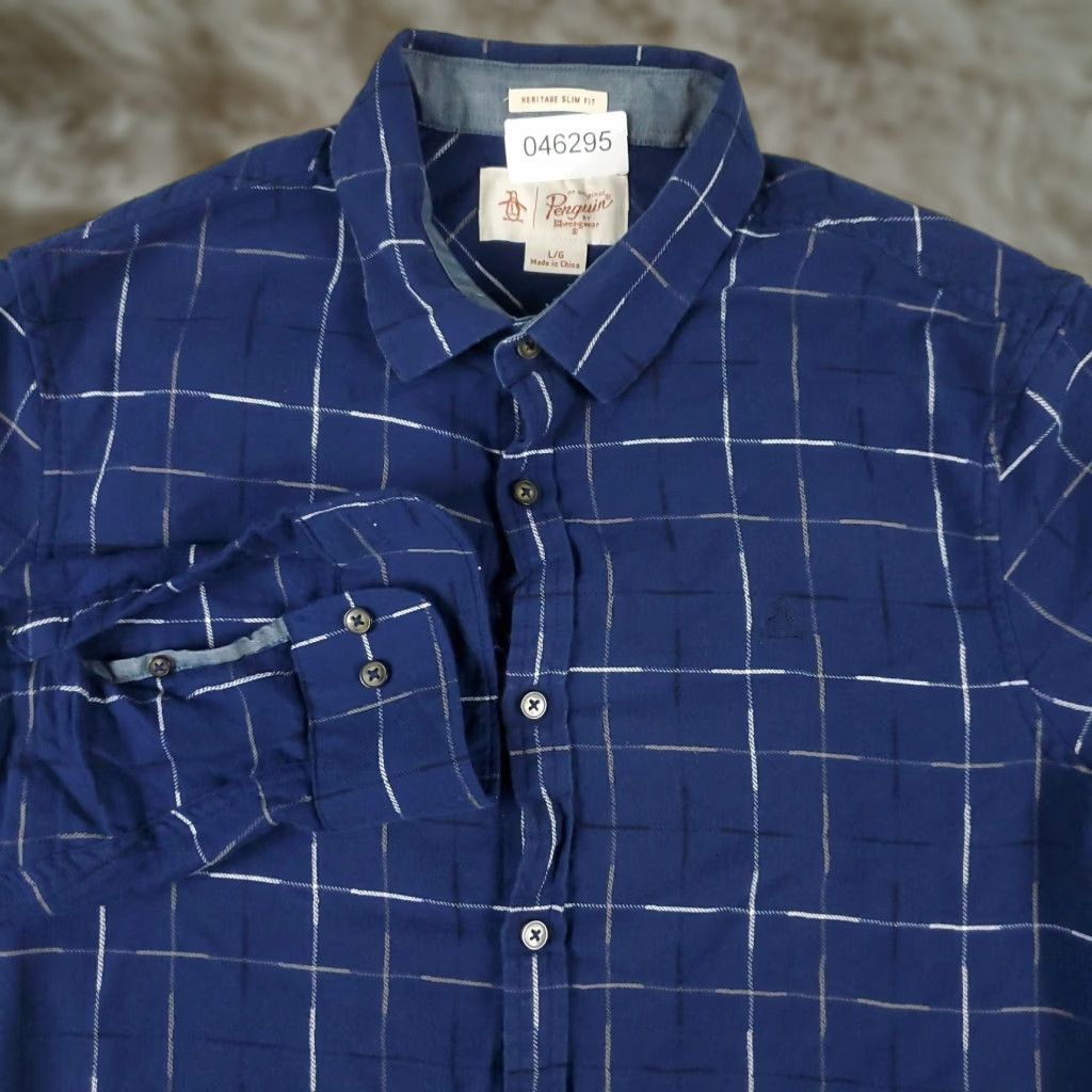 Original Penguin Original Penguin Shirt Adult Large Blue Plaid Button-Up Long Sleeve Cotton Pockets Logo Mens Size US L / EU 52-54 / 3 - 1 Thumbnail