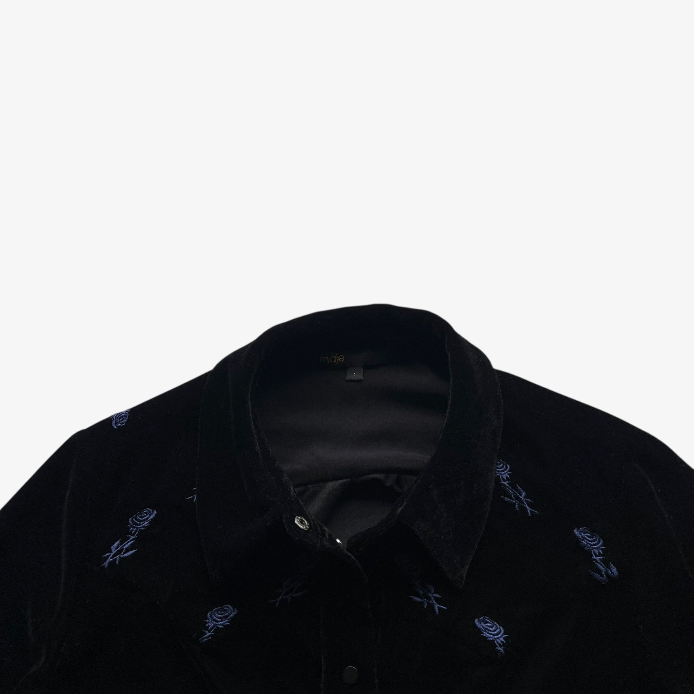Maje Women's Maje Black Velour Shirt With Floral Embroidery Size S / US 4 / IT 40 - 4 Thumbnail