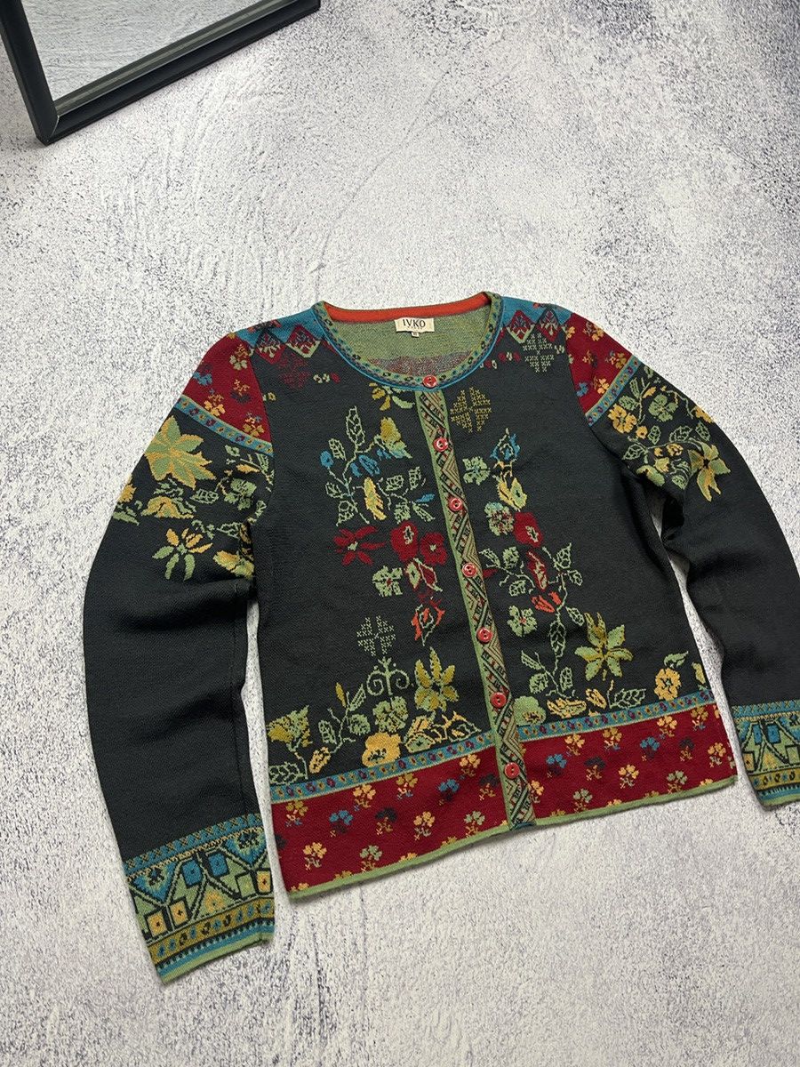 Japanese Brand IVKO Geometric Pattern Flowers Motif Women’s Cardigan Size S / US 4 / IT 40 - 3 Thumbnail