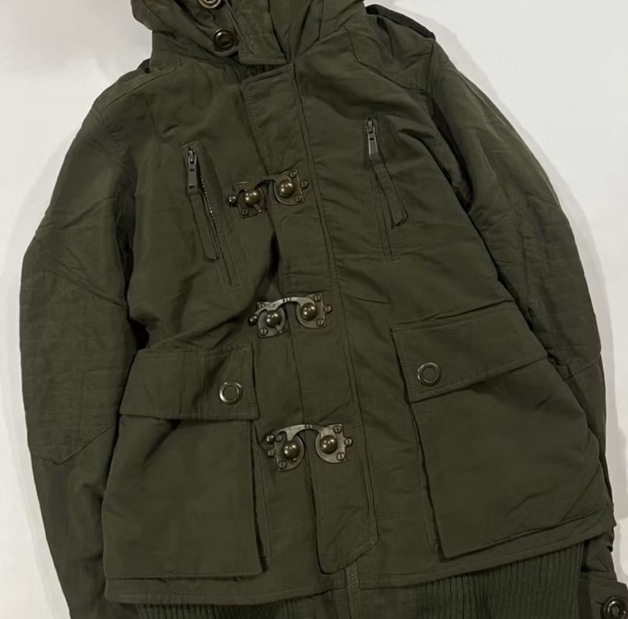 Japanese Brand Y2K SLY Military Fur Hood Jacket Olive Green Grunge Archive Size US S / EU 44-46 / 1 - 5 Thumbnail