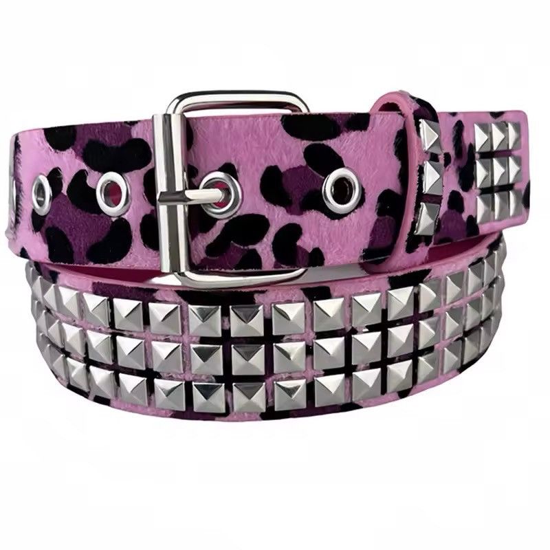 Leather Rivet Inlay Faux Leather Belt Size ONE SIZE - 2 Thumbnail