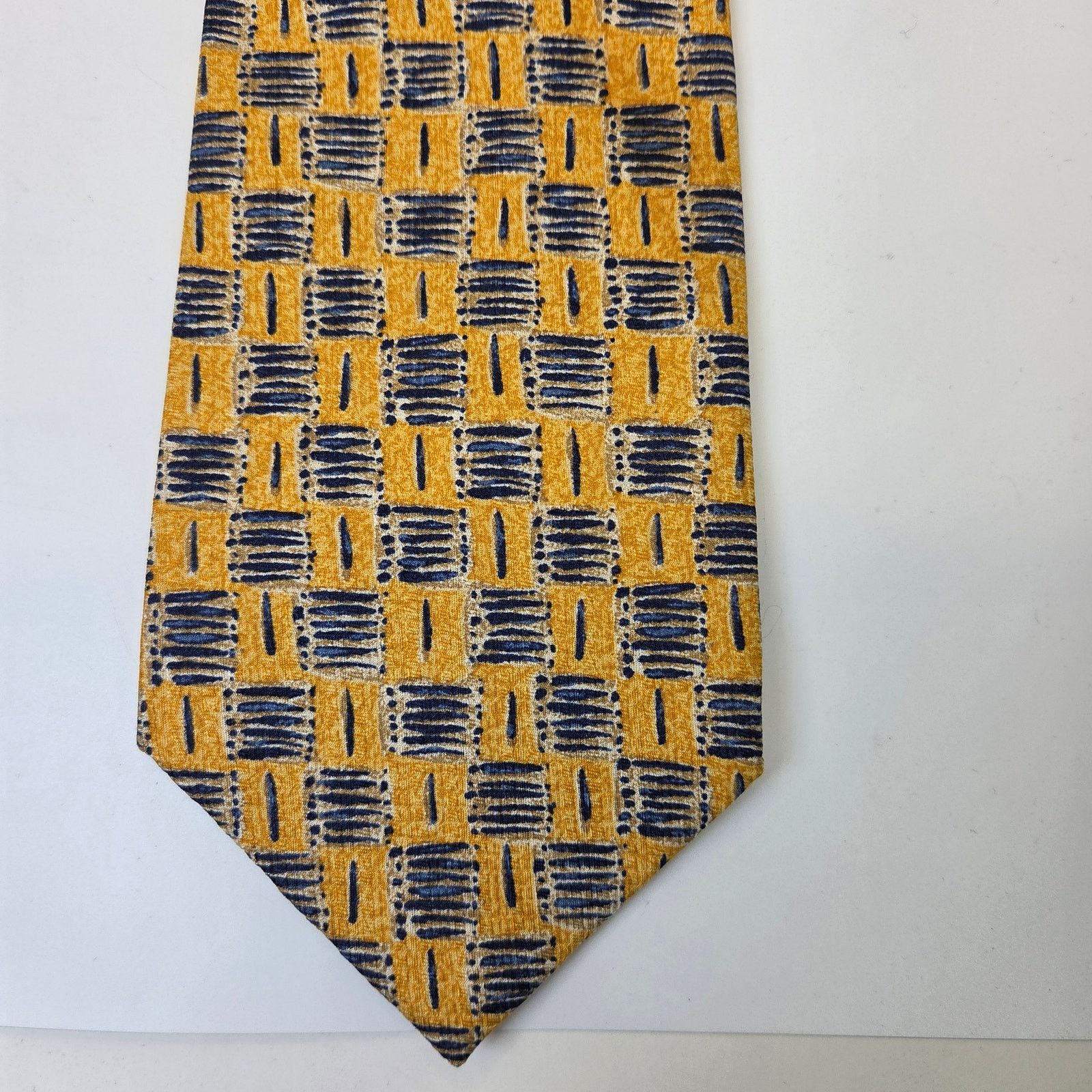 Ermenegildo Zegna Ermenegildo Zegna Silk Tie Gold Navy Geometric 4" Italy Size ONE SIZE - 2 Thumbnail
