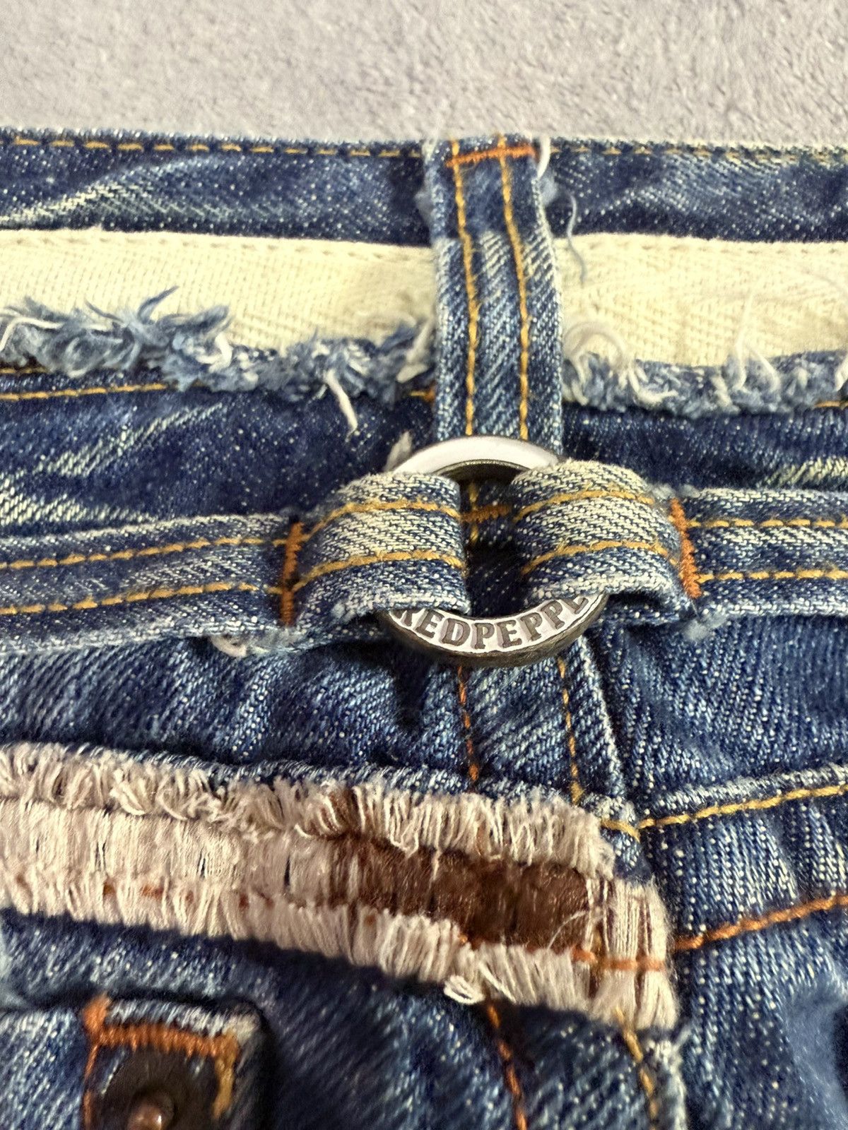 GOSTAR DE FUGA × LOWBOX Red Pepper Japan Native War Bonnet Embroidered Flared Jeans Size US 28 / EU 44 - 21 Thumbnail