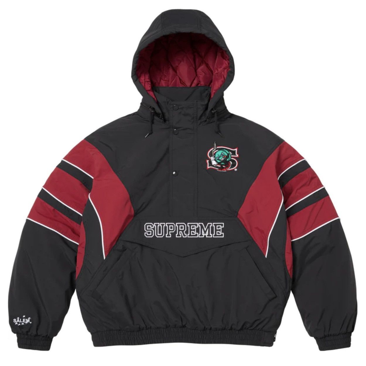 Supreme SALEM HALF ZIP STADIUM JACKET - BLACK/RED Size US S / EU 44-46 / 1 - 8 Thumbnail