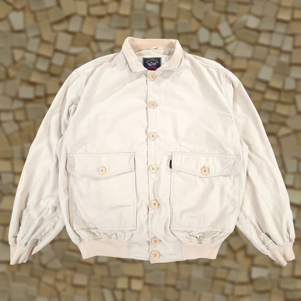 Paul & Shark VINTAGE Paul & Shark Mens Jacket Bomber Cotton Lightweight Beige M Regular Pocket Zip Logo Italy 90s Designer Size US M / EU 48-50 / 2 - 1 Thumbnail