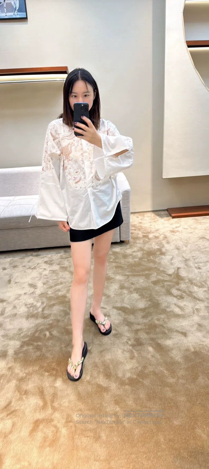 Hermes White Embroidered Beach Shirt Size 34 Delicate Em