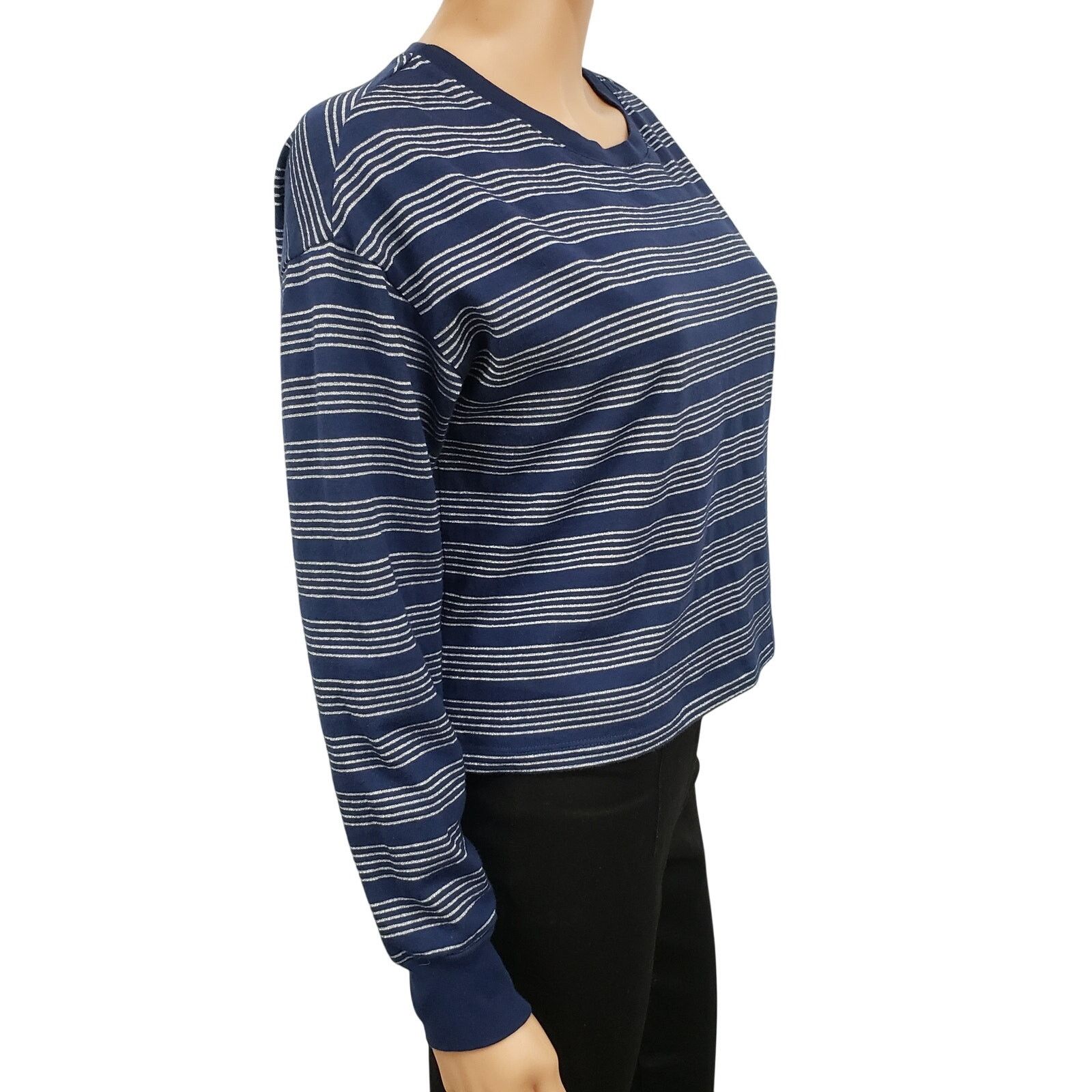 Levi's LEVIS Striped Navy Blue Silver Glitter Tie Back Crop Top Tee Size XS / US 0-2 / IT 36-38 - 12 Thumbnail