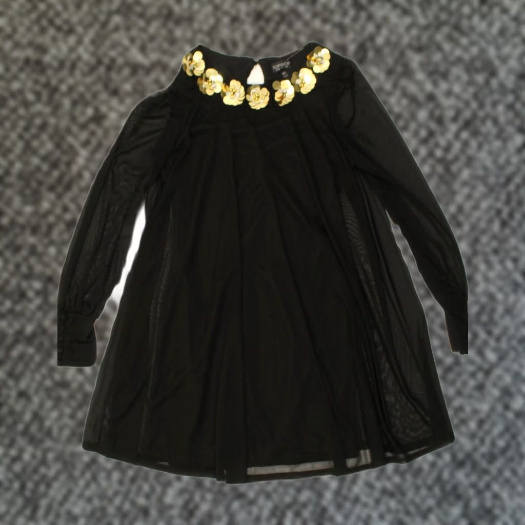 Topshop TOPSHOP Womens Tunic Top UK 8 Small Black Polyester Size M / US 6-8 / IT 42-44 - 1 Thumbnail