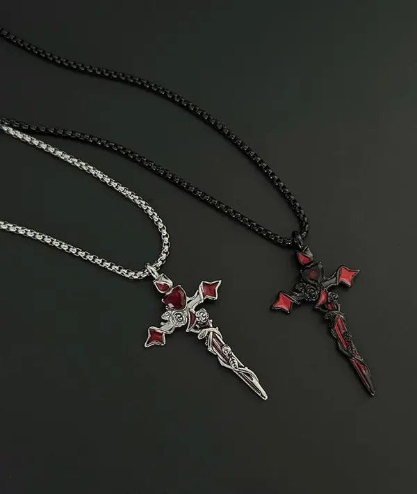 Jewelry RED Cross Pendant Necklaces, Gothic Style Size ONE SIZE - 4 Thumbnail