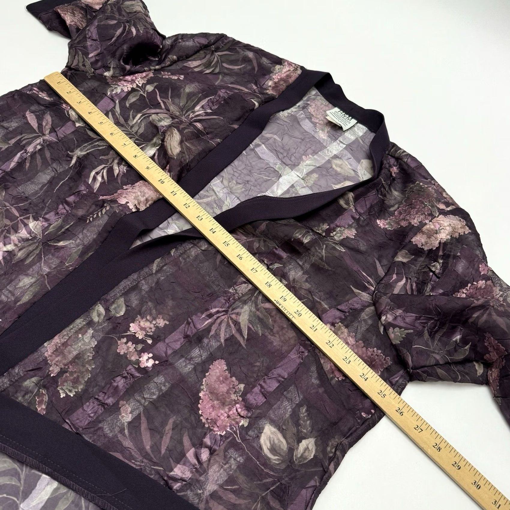 Vintage VINTAGE R&M Richards by Karen Kwong Womens Petite 22WP Purple Floral Sheer Jacket Shirt Size 3XL / US 20-22 - 5 Thumbnail