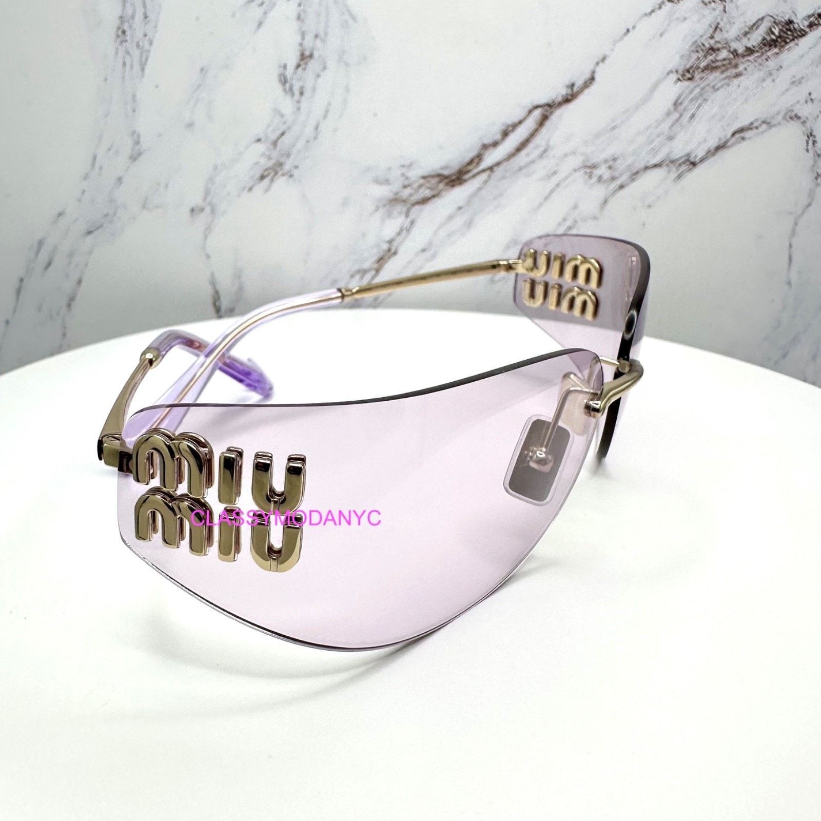 Miu Miu New MIU MIU Sunglasses Gold Pink Wrap AUTHENTIC Runway 2025 Size ONE SIZE - 18 Thumbnail