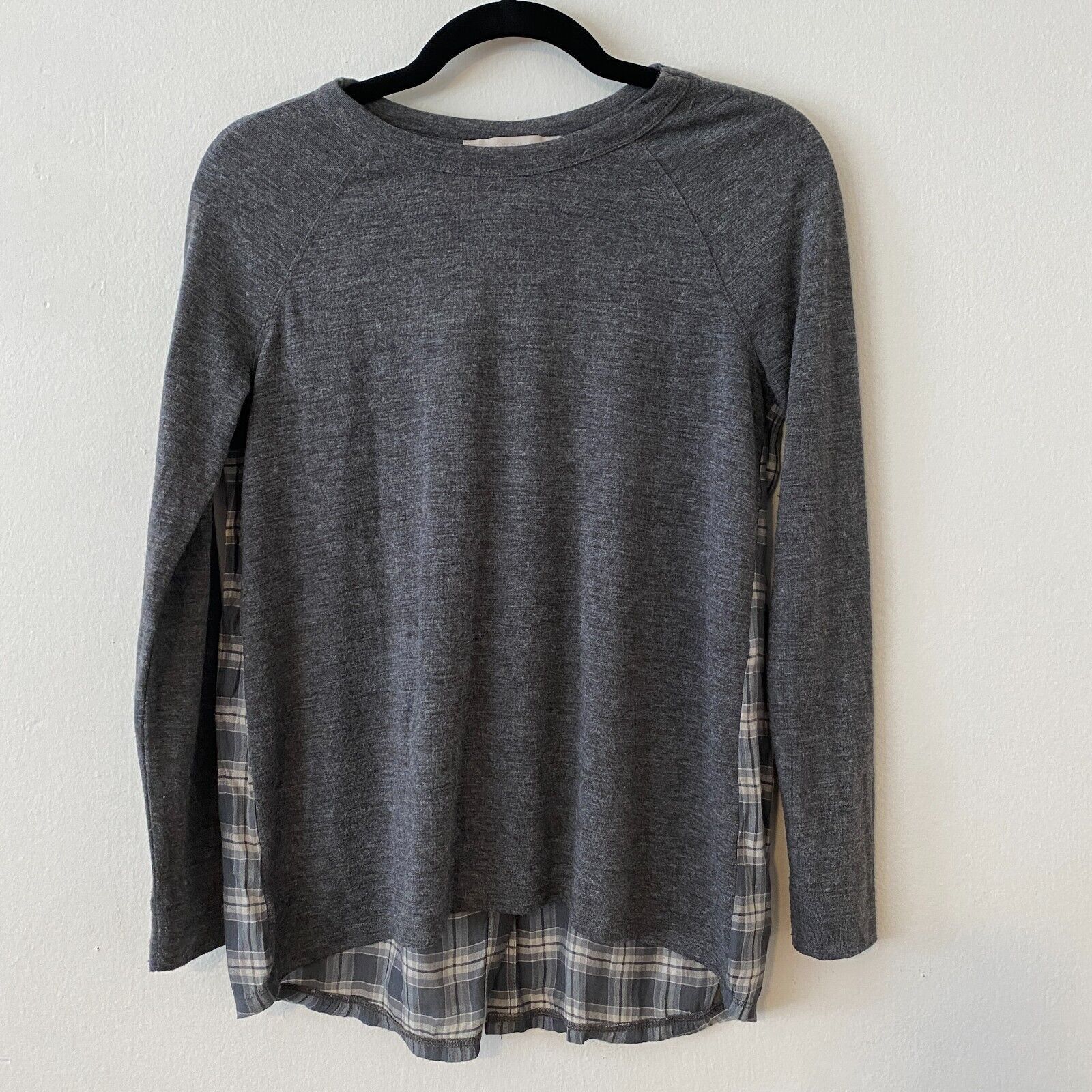 Other Ann Taylor Loft High Low Top Gray Blue Cream Plaid Button Size XS / US 0-2 / IT 36-38 - 3 Thumbnail
