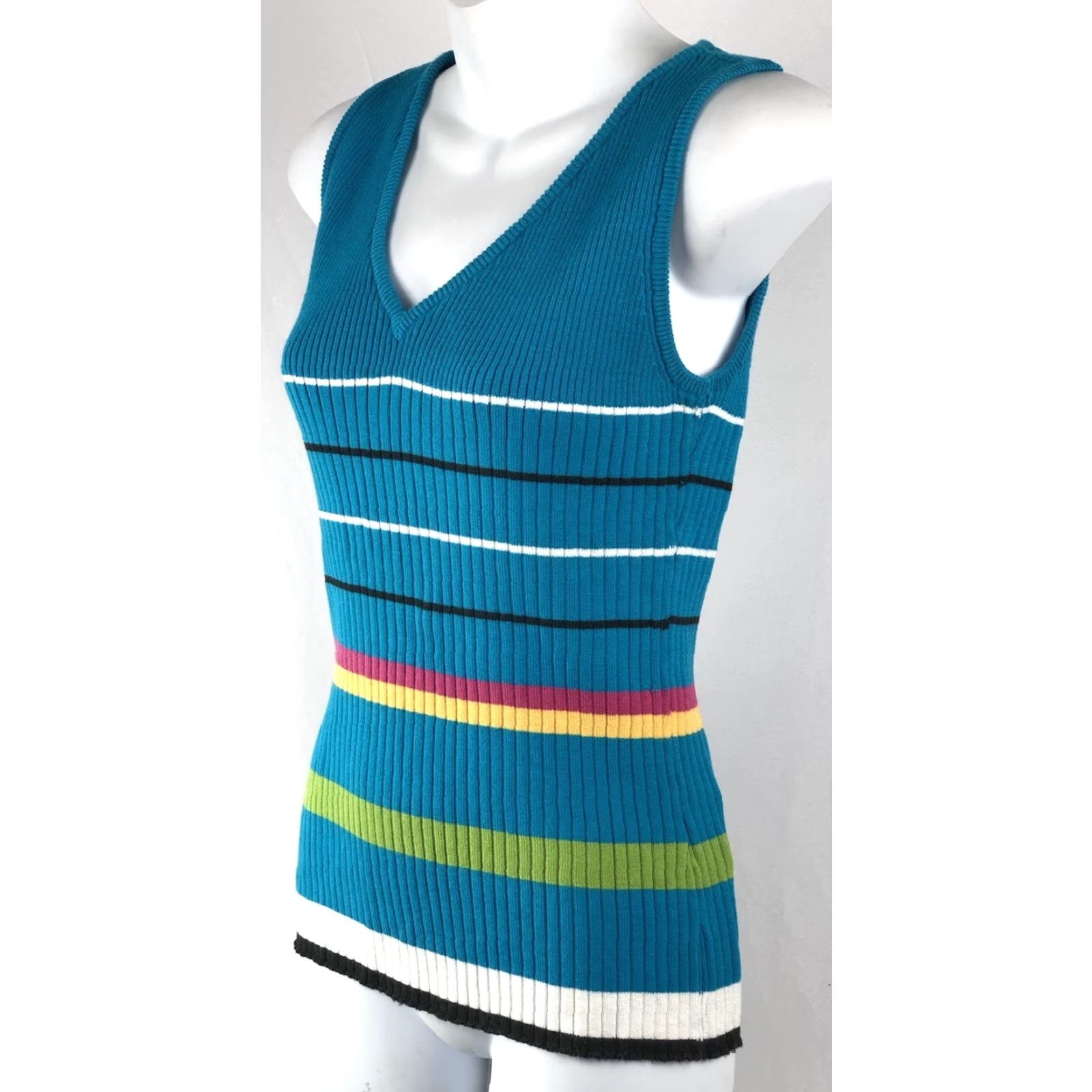 Vintage VINTAGE Kikit Sweater Sleeveless Ribbed Knit Top Tank Blue Stripe M Women’s Boho 90s Y2K Vintage Size M / US 6-8 / IT 42-44 - 3 Thumbnail