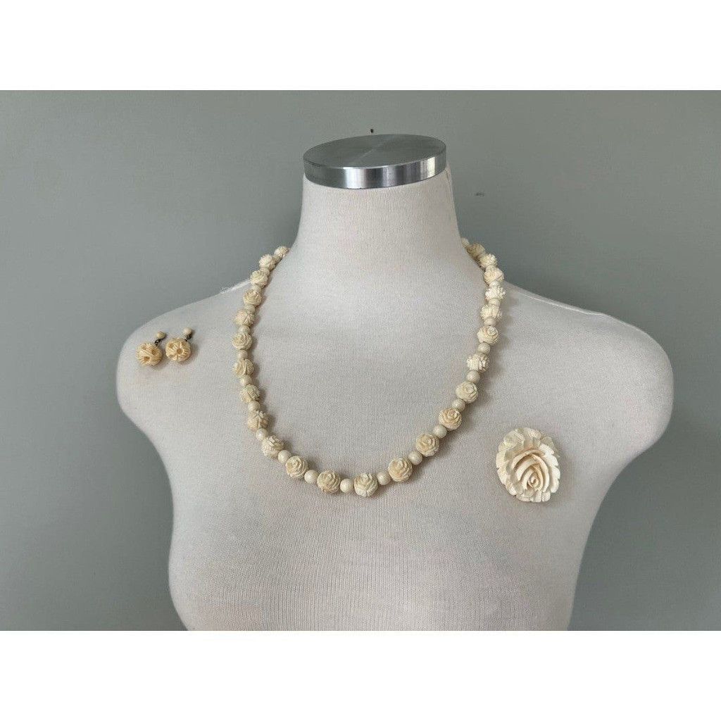 Vintage 4pc Vtg Celluloid Necklace + Earrings +Brooch Jewelry Bundle Size ONE SIZE - 1 Thumbnail