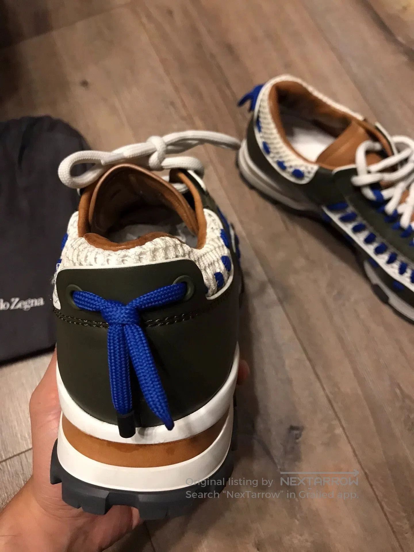 Ermenegildo Zegna Black Low-Top Sneakers with Blue and White Accents. Size US 11 / EU 44 - 3 Thumbnail