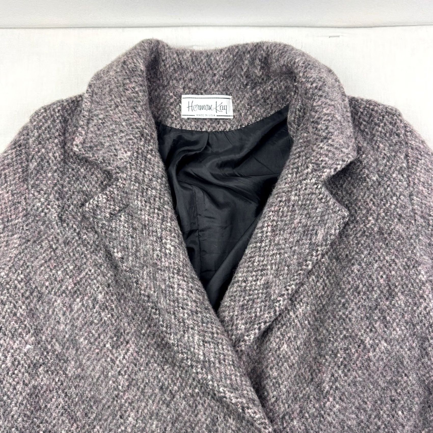 Vintage VINTAGE Herman Kay Coat Womens Large Button Up Shawl Collar 80s Wool Gray Size L / US 10 / IT 46 - 2 Thumbnail