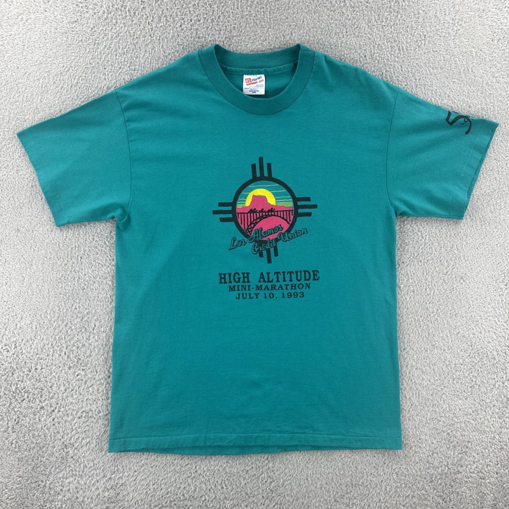 Hanes VINTAGE Hanes Shirt Mens L Green USA 1993 Los Alamos NM High Altitude Marathon Crew Neck Graphic Print Short Sleeve Size US L / EU 52-54 / 3 - 2 Thumbnail