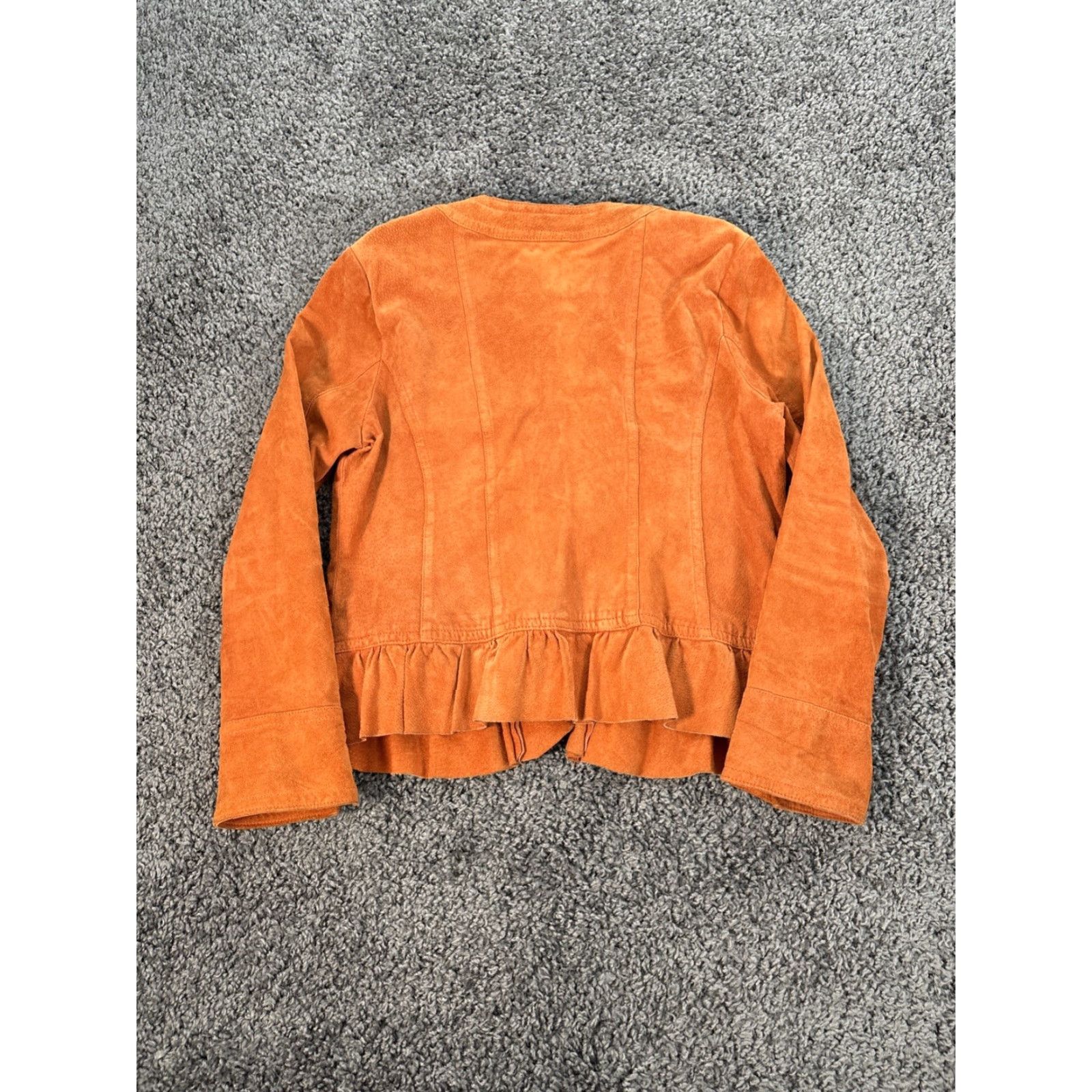 Vintage VINTAGE Prosper & Devine Leather Jacket Womens Large Orange Ruffle Front Button Ladies L Orange Leather Ruffle Basic Jacket Size L / US 10 / IT 46 - 5 Thumbnail