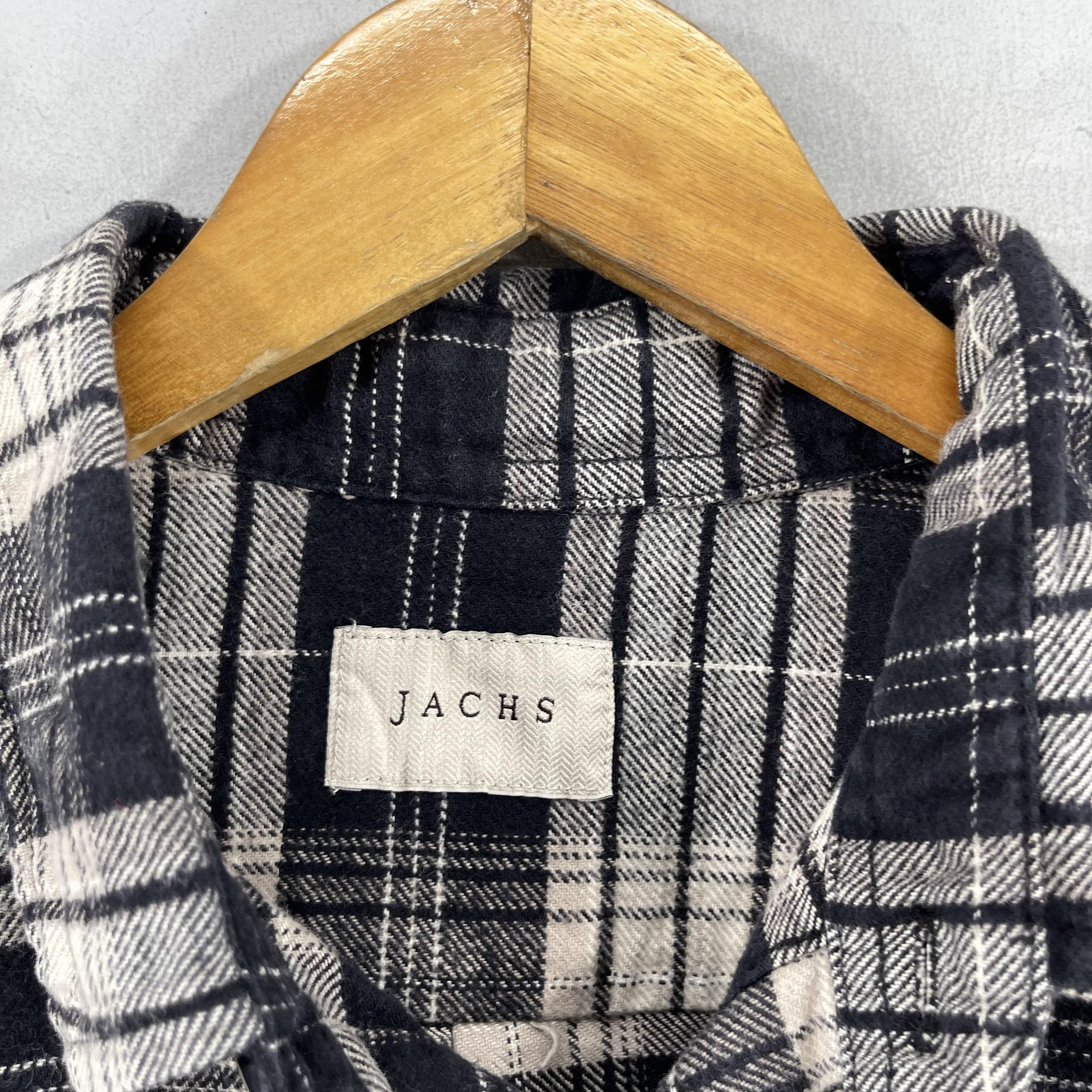 Flannel × Vintage Vintage JACHS Checkered Tartan Black/Gray Flannel Shirt Size US L / EU 52-54 / 3 - 4 Thumbnail